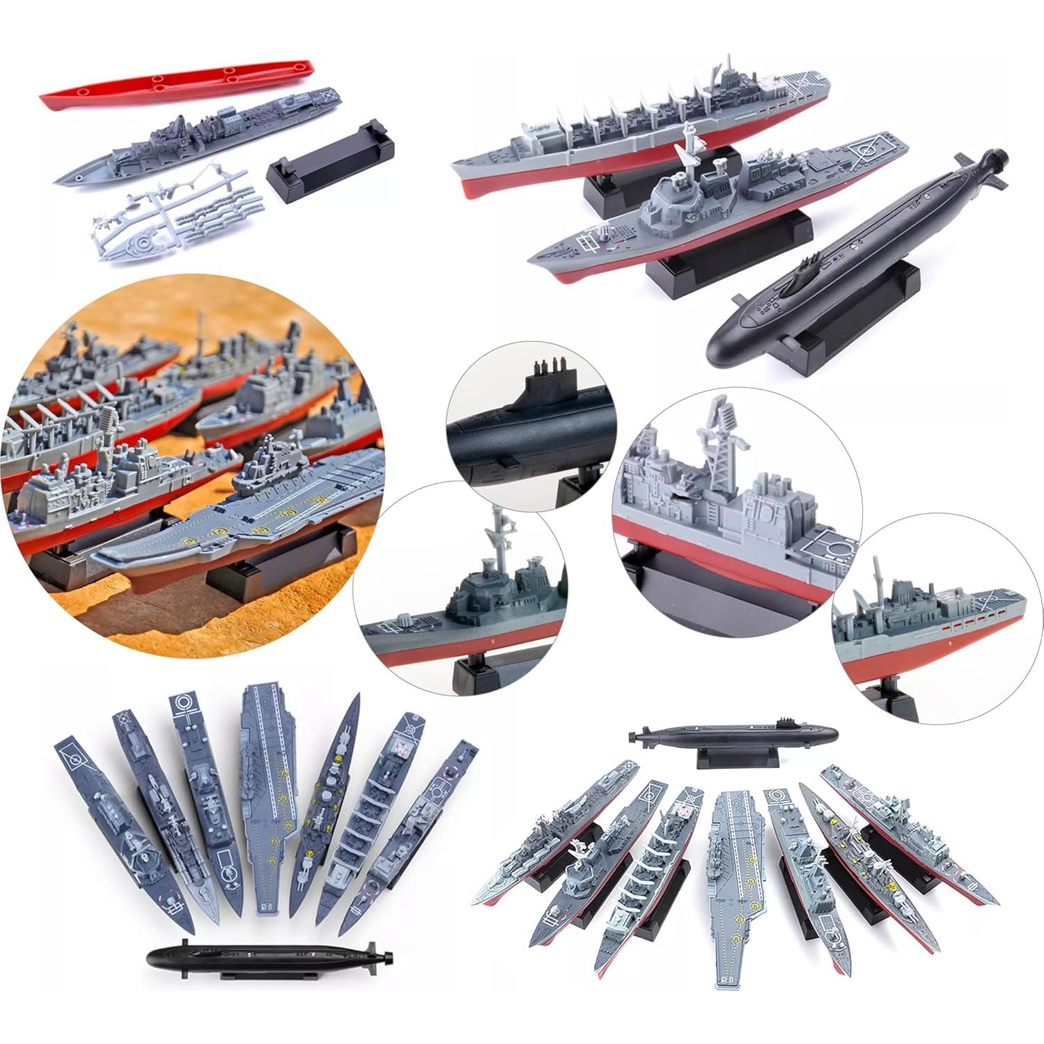 Juego de 8 Modelos de Buques de Guerra 4D - Kit de Ensamblaje