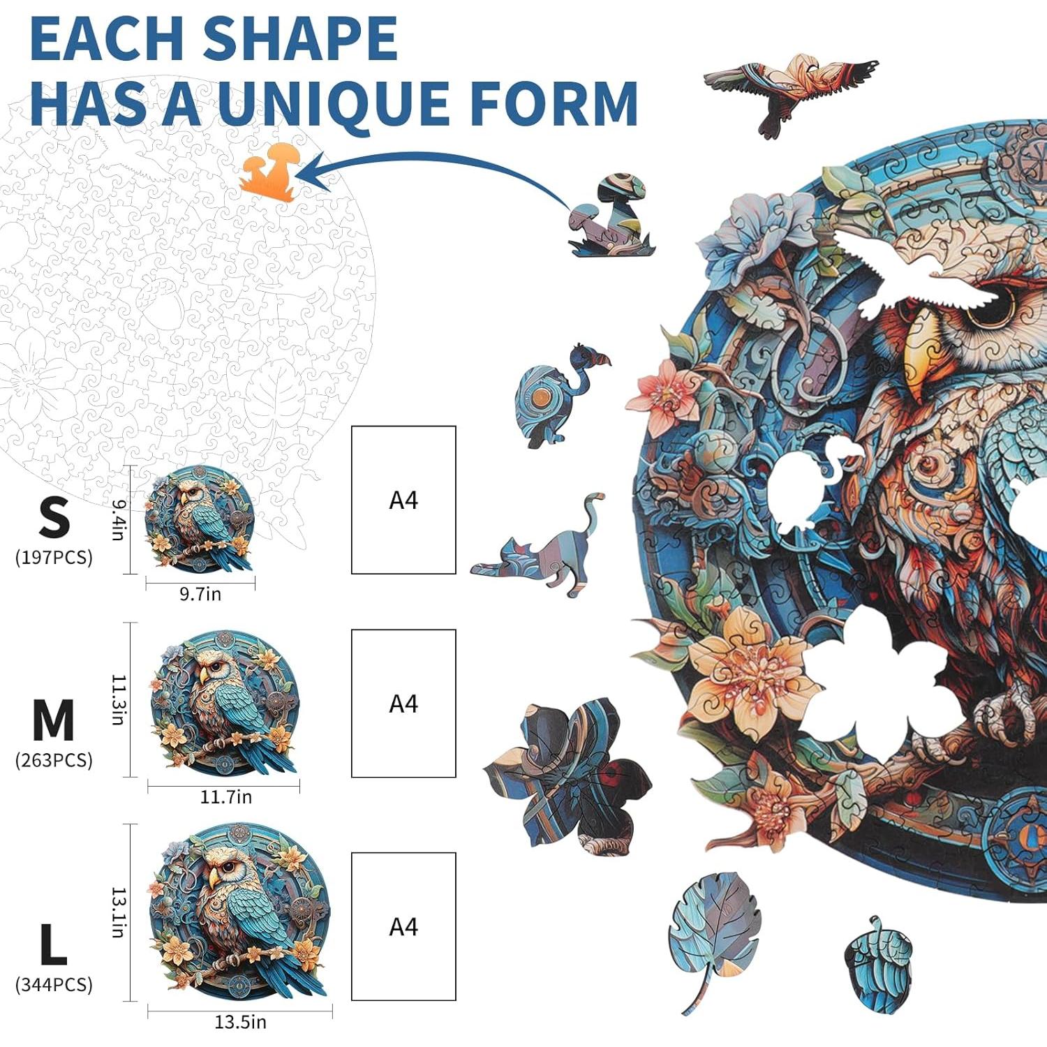 Rompecabezas de Madera KAAYEE Búho Sabio 263 Piezas 29.7x28.7cm