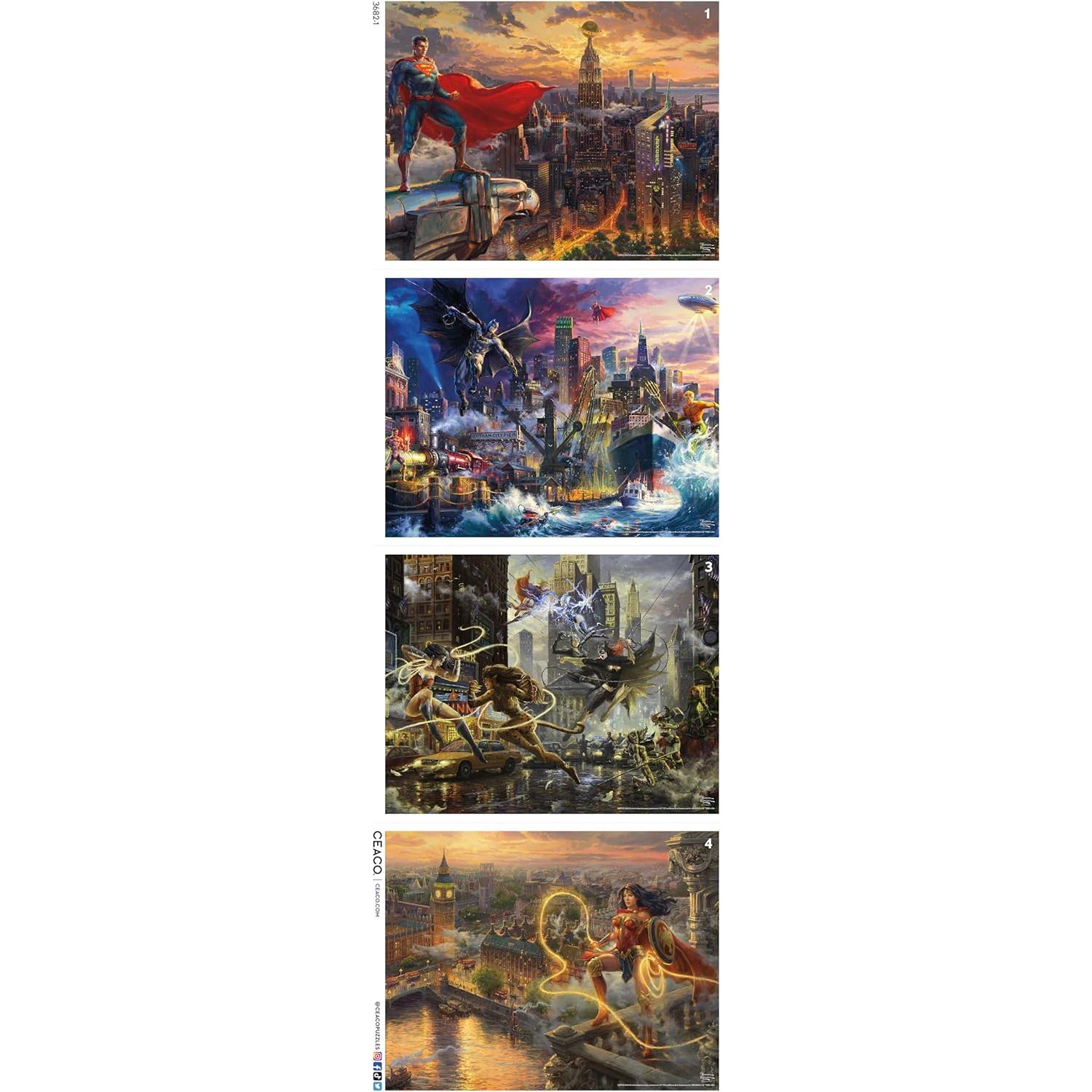 Rompecabezas 4 en 1 Ceaco Thomas Kinkade DC Comics 500 Piezas