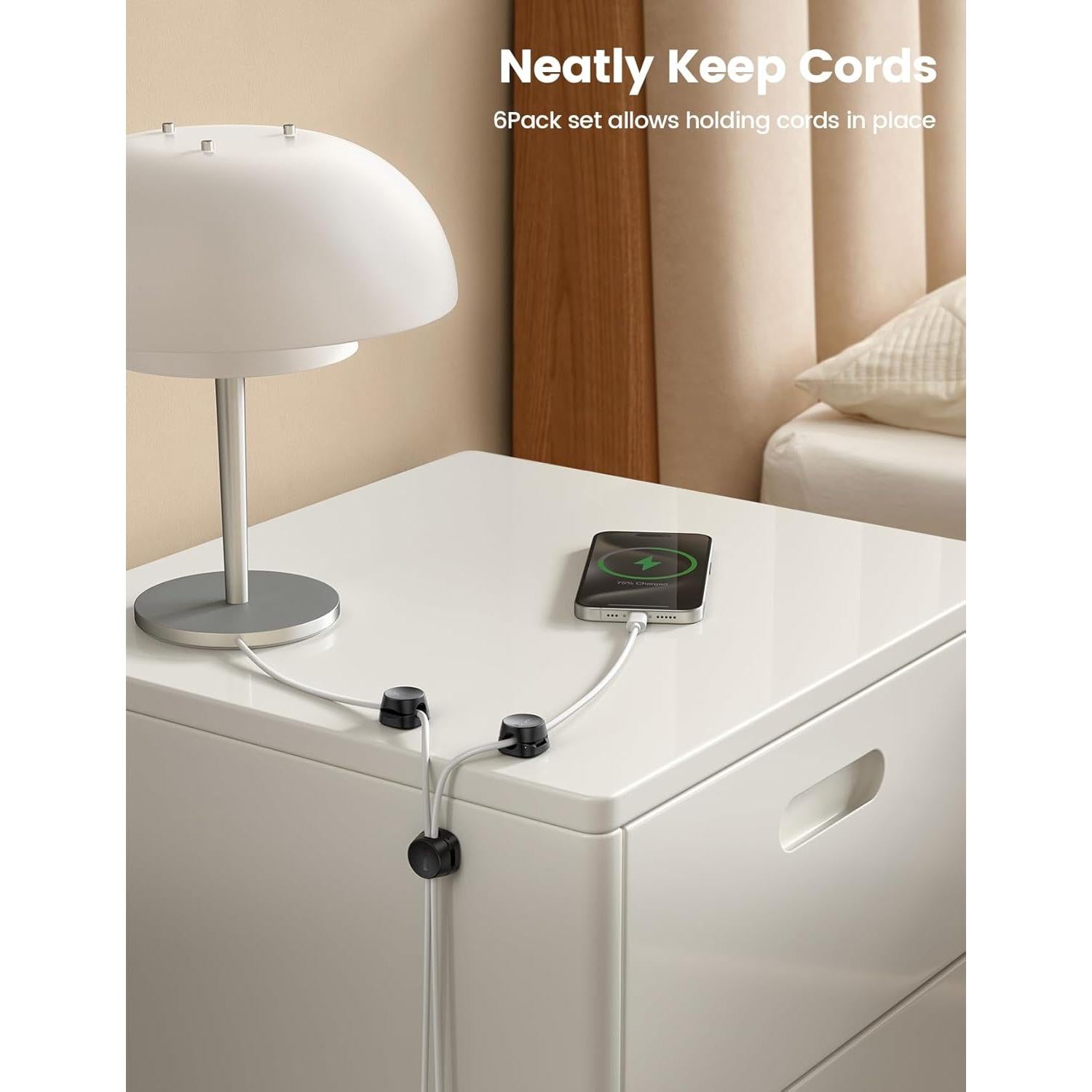 Organizador de Cables Lamicall 6Pack Clips Adhesivos Negro