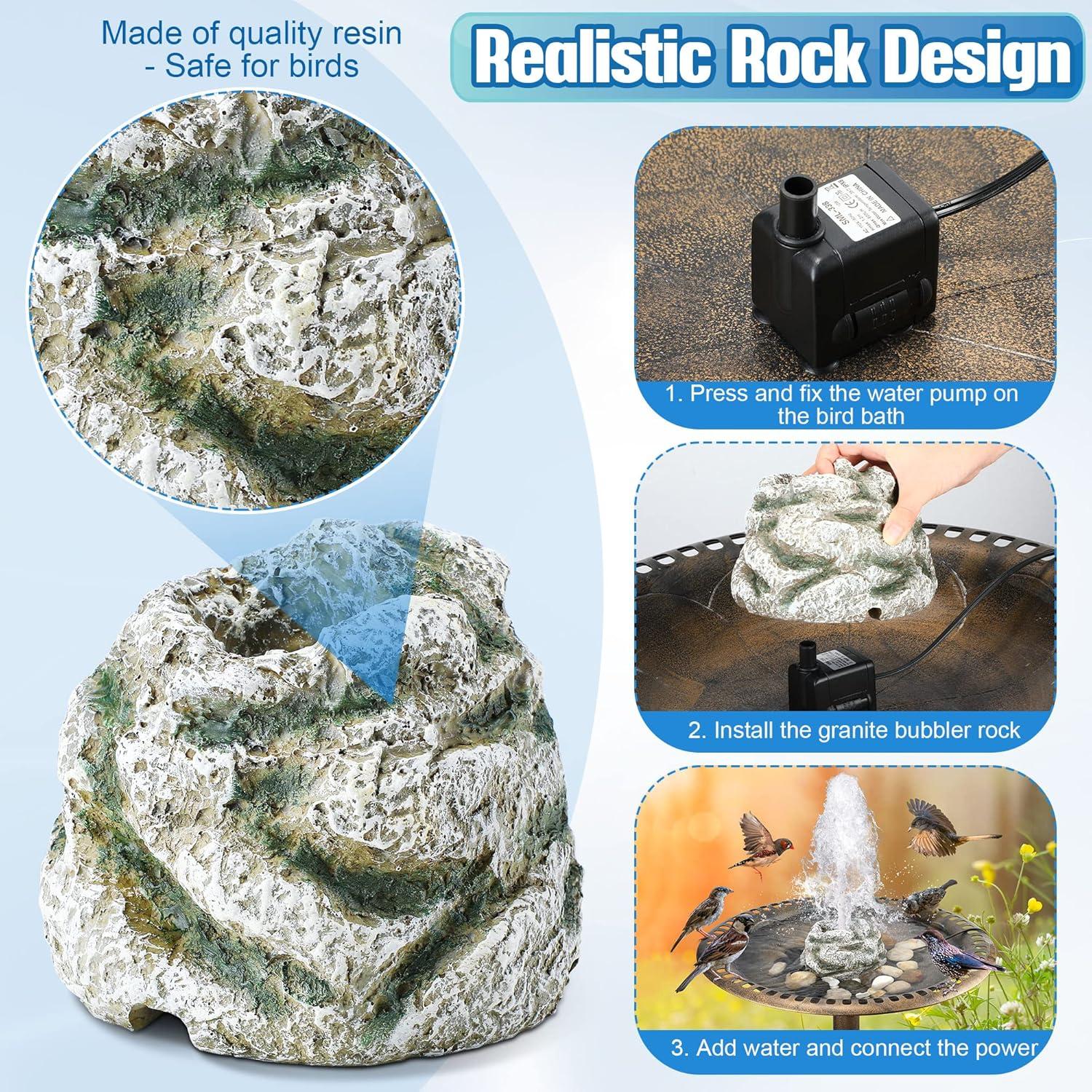 Fuente para baño de aves Dreyoo con bomba 7W y roca gris