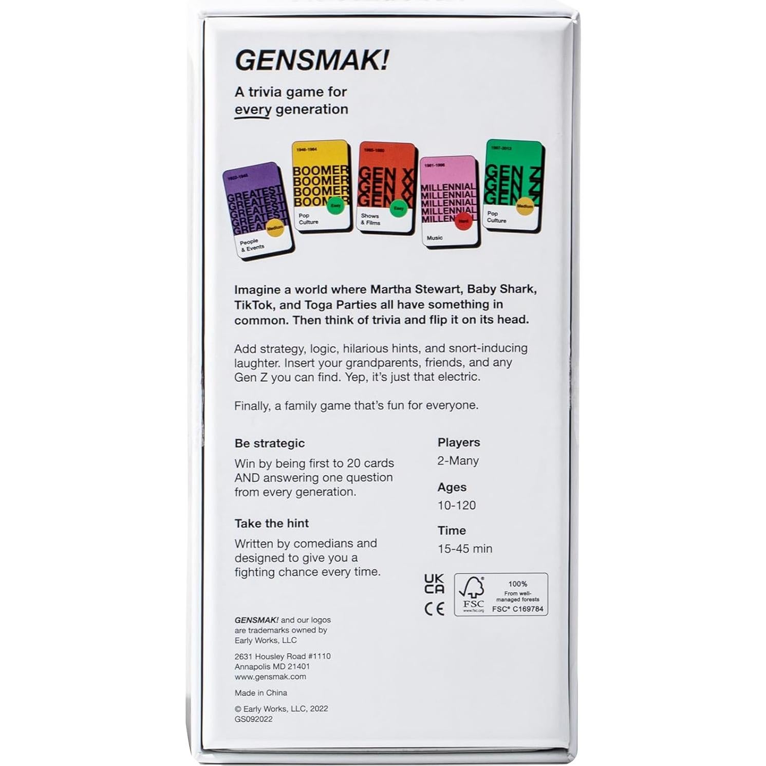 Juego de Trivia GENSMAK - Diversión Intergeneracional 10+ Años