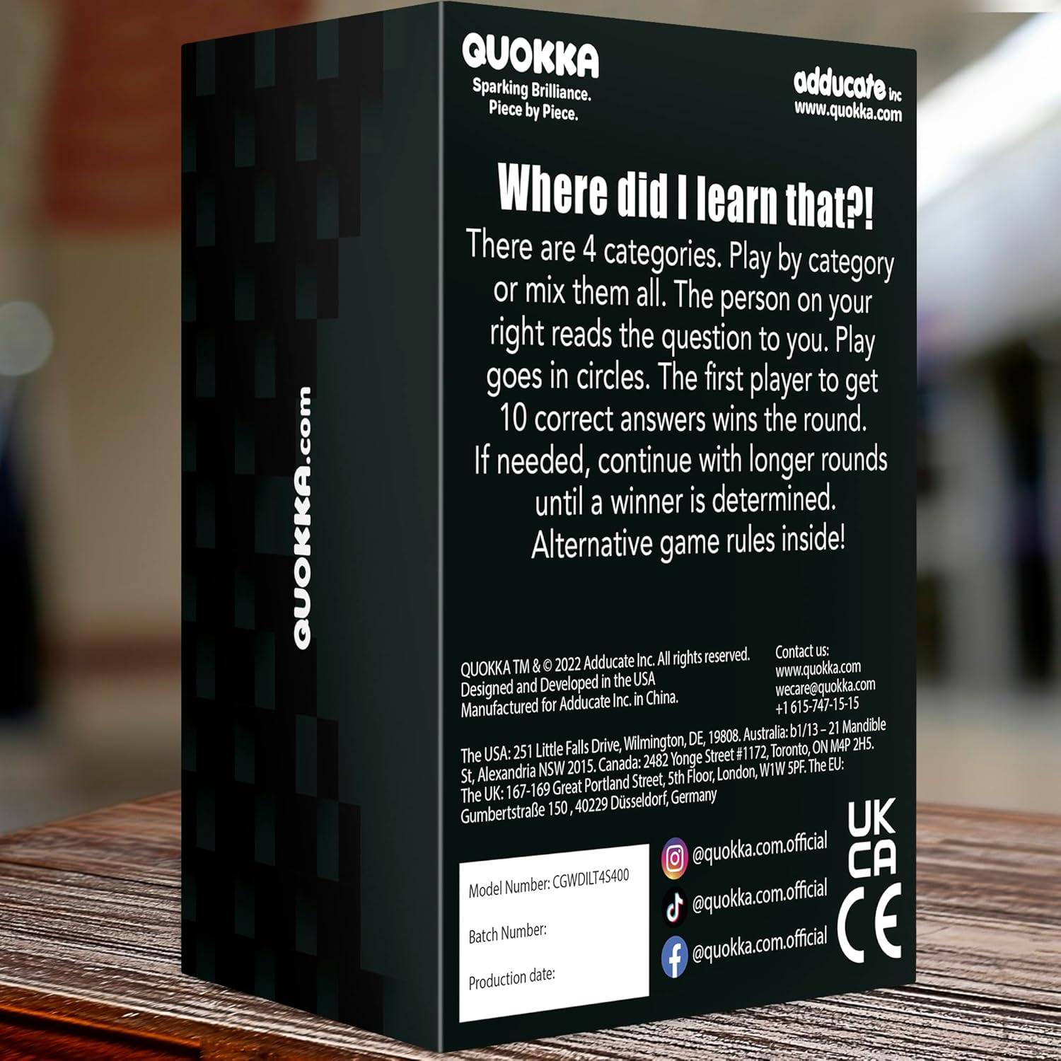 Juego de Cartas Trivia QUOKKA - 2000 Preguntas en 4 Temas