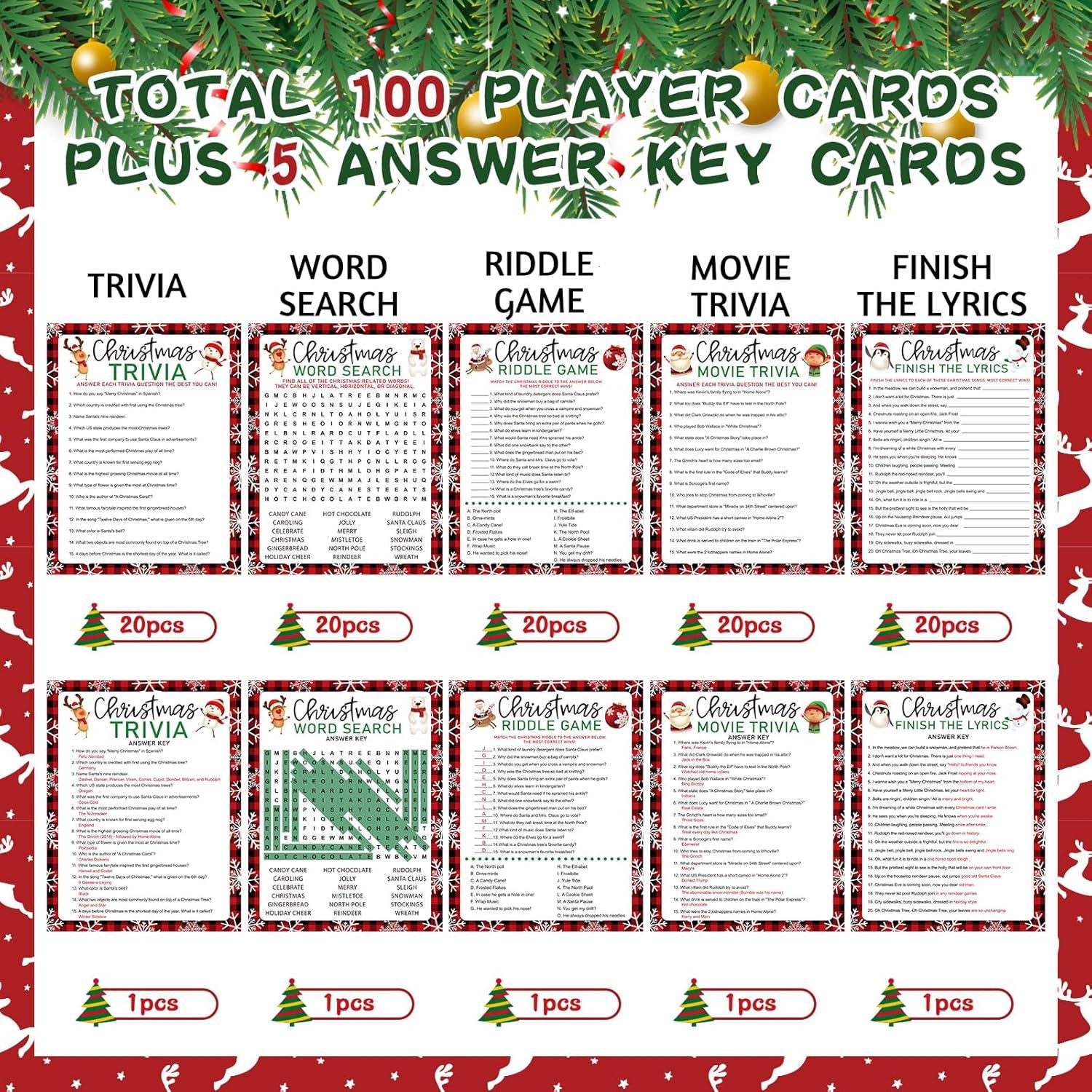 Tarjetas de Trivia Navideñas Whaline 100 Pcs 15.5x20.1 cm