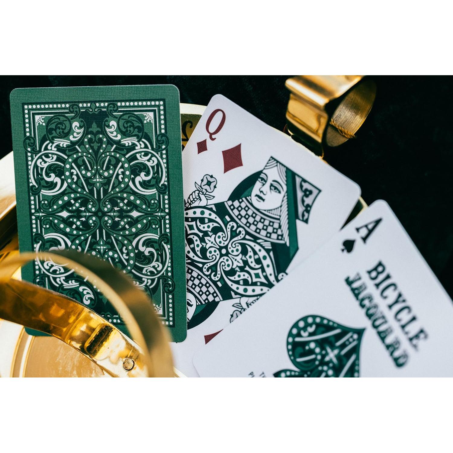 Baraja Premium Jacquard Bicicleta Plata Verde Esmeralda 90g