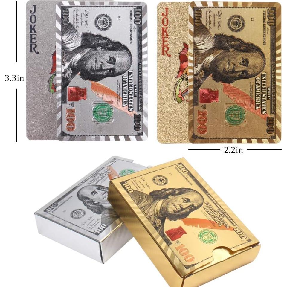Joyoldelf 2 Barajas de Cartas de Juego 24k Dólar Impermeables