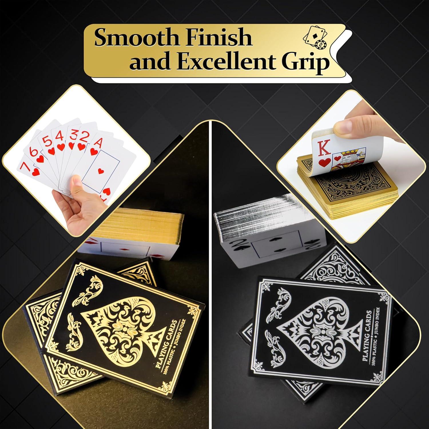 Barajas de Jugar Etyishe Premium Impermeables 4 Piezas Oro Plata