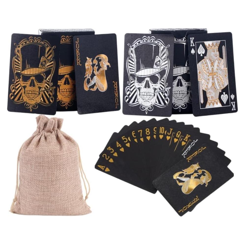 Paquete de 2 Barajas de Cartas de Póker Calavera Negra - Impermeables