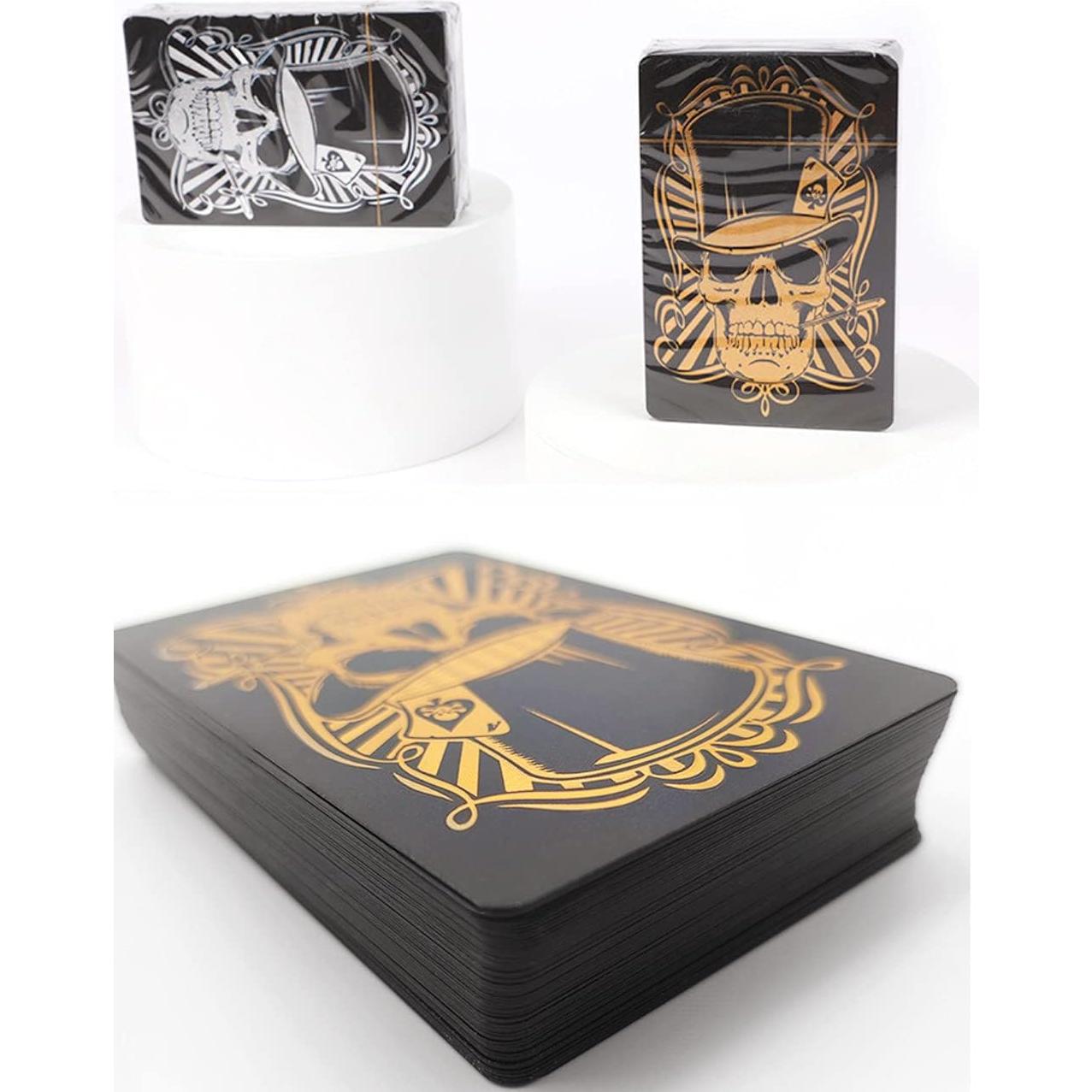 Paquete de 2 Barajas de Cartas de Póker Calavera Negra - Impermeables