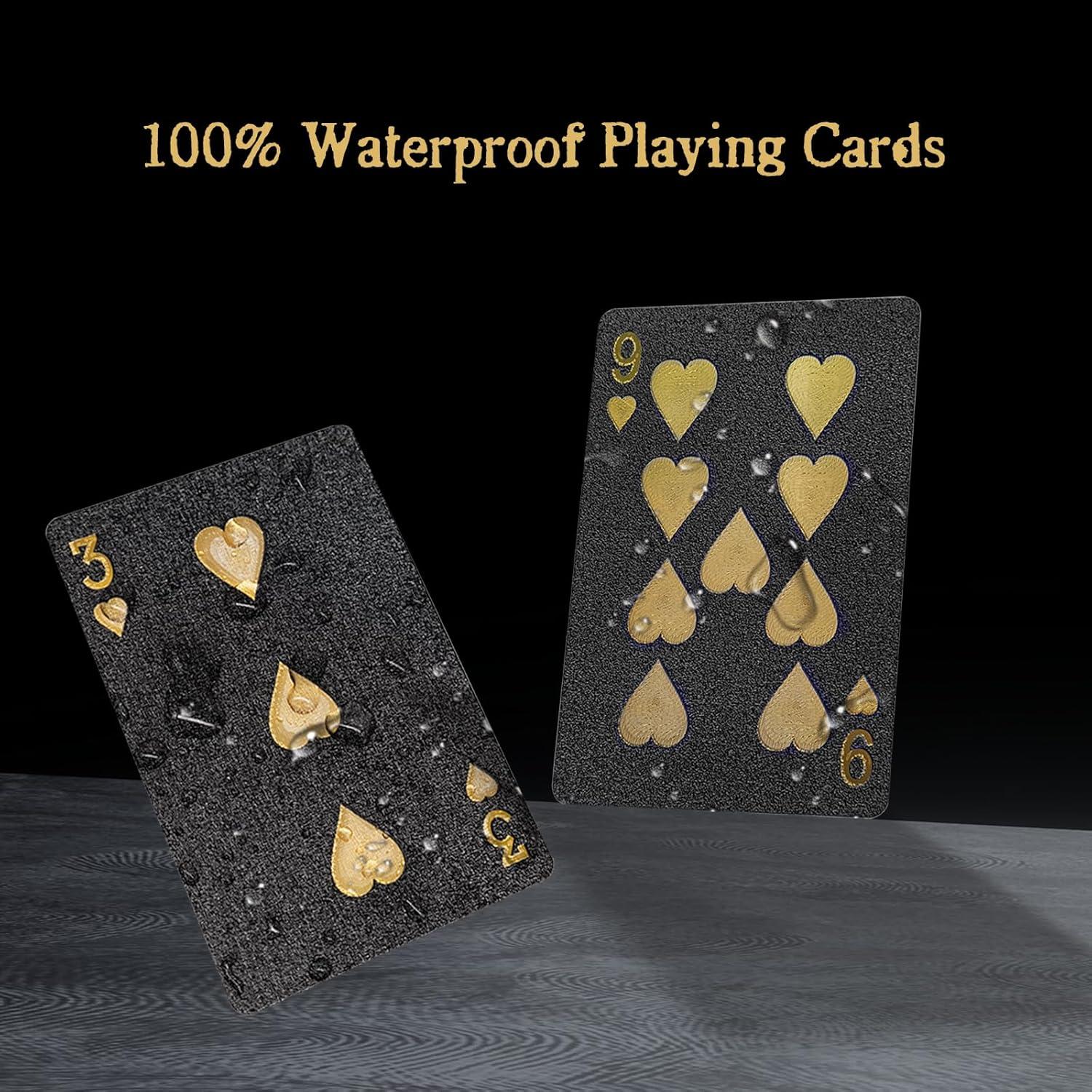 Barajas de Cartas Impermeables BKBNSJ Negro-Dorado 2 Unidades