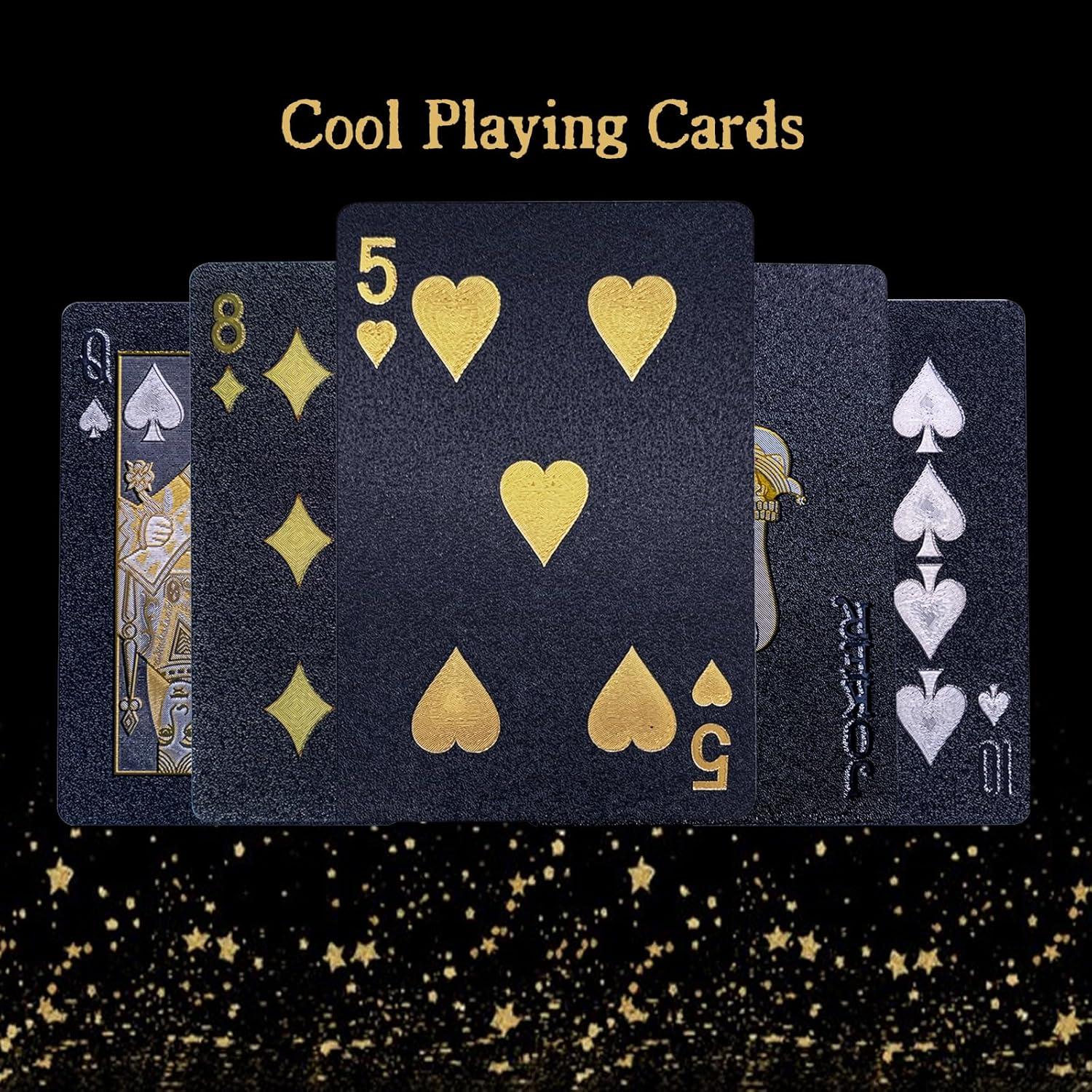 Barajas de Cartas Impermeables BKBNSJ Negro-Dorado 2 Unidades