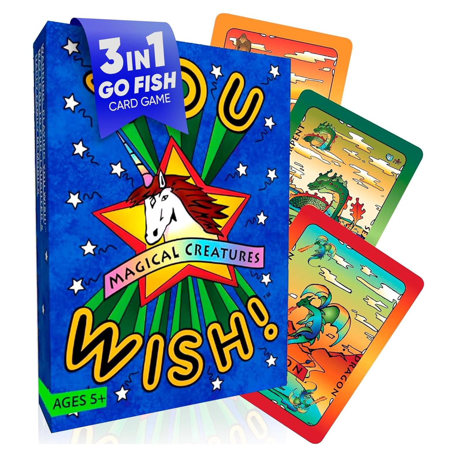 You Wish! Go Fish Card Game - 3-in-1 Family Card Game for Kids and Adults, Great for Family Night, Fun for All Ages Magical Creatures