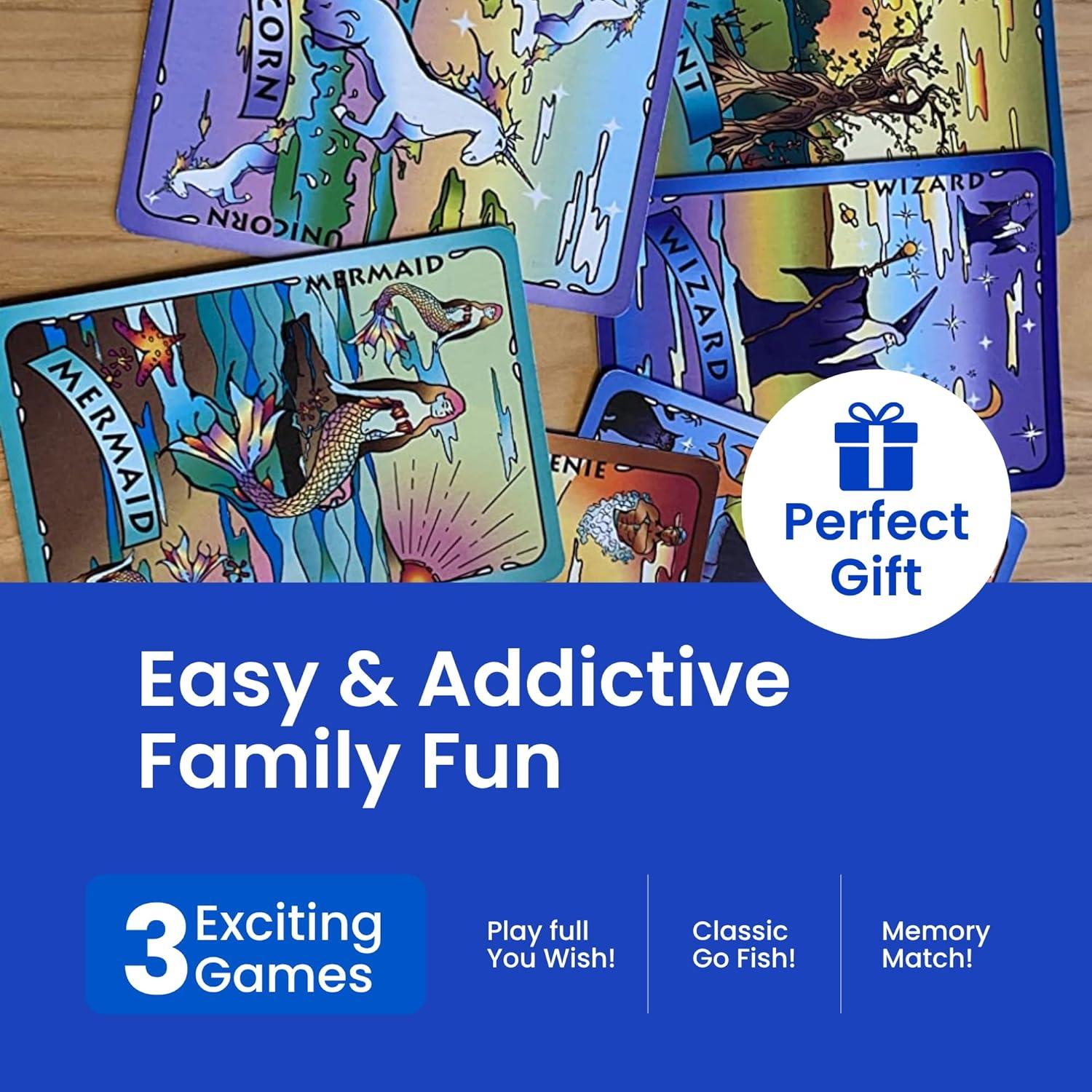 You Wish! Go Fish Card Game - 3-in-1 Family Card Game for Kids and Adults, Great for Family Night, Fun for All Ages Magical Creatures