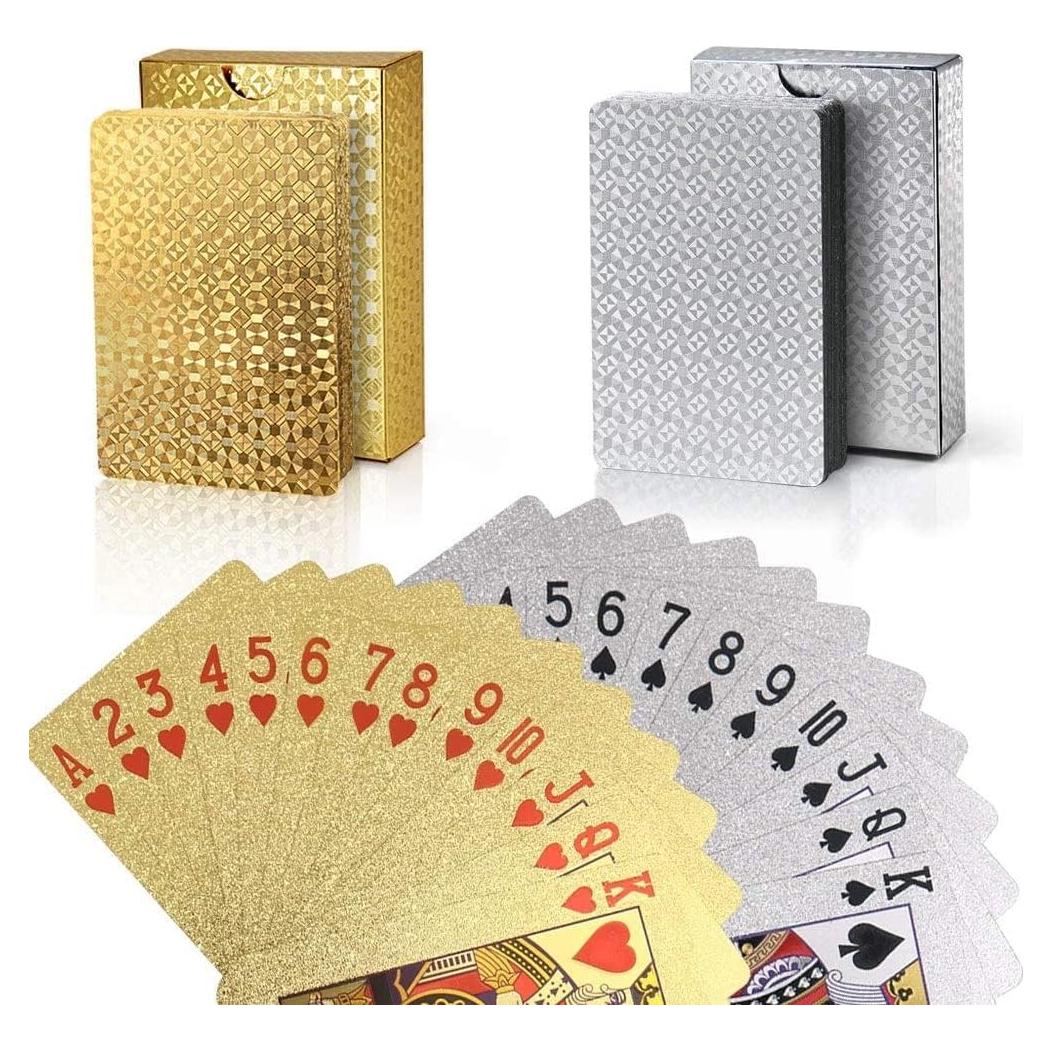Paquete de 2 Barajas de Cartas de Póker Diamante Oro Plata