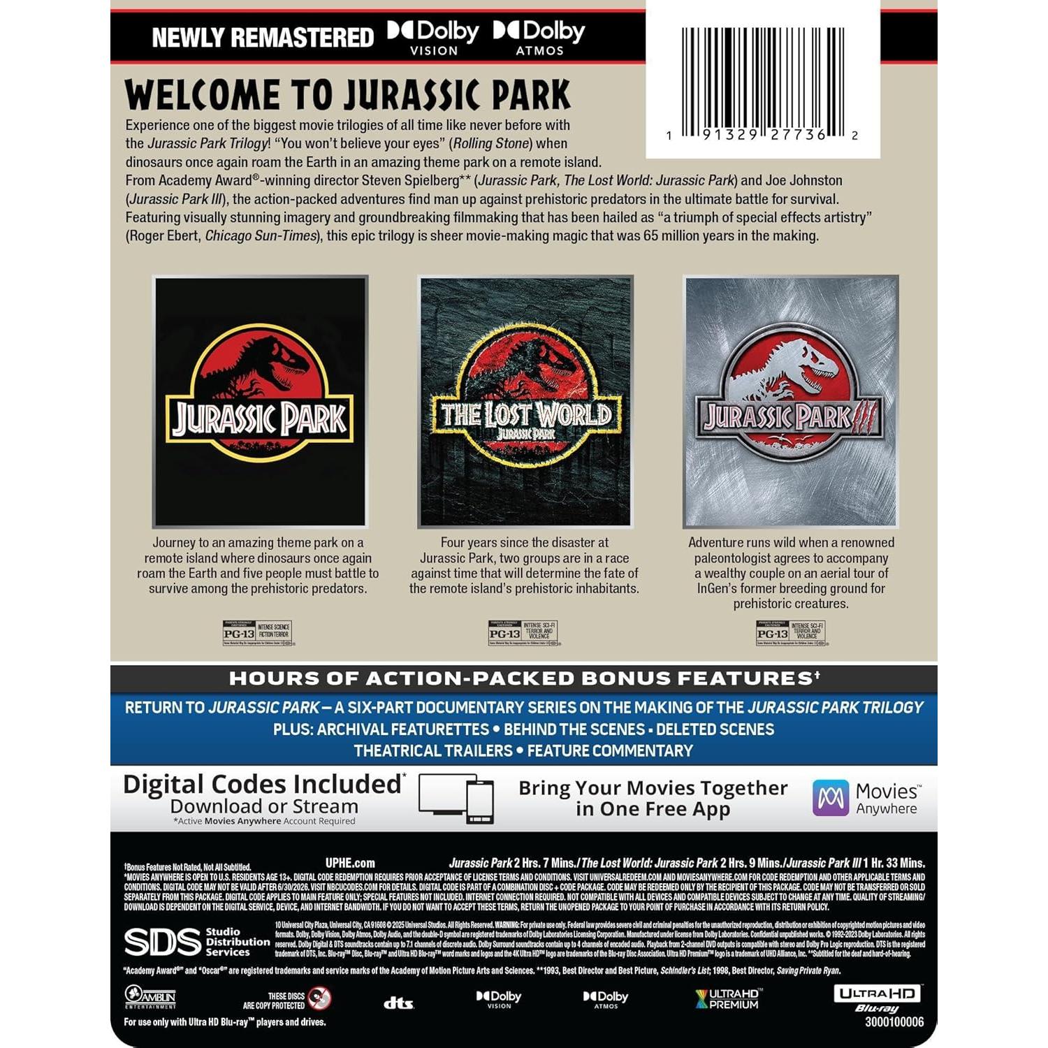Trilogía Jurassic Park Edición Limitada Steelbook 4K Ultra HD