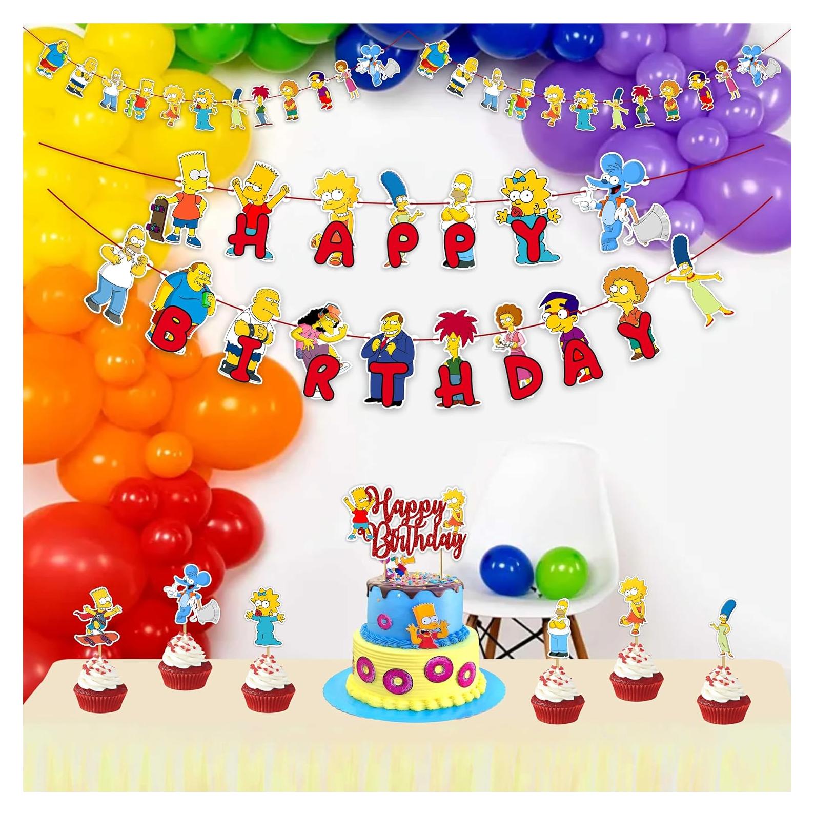 Suministros de Fiesta de Cumpleaños Brt Simpson - 1 Banner, 1 Adorno, 24 Cupcakes
