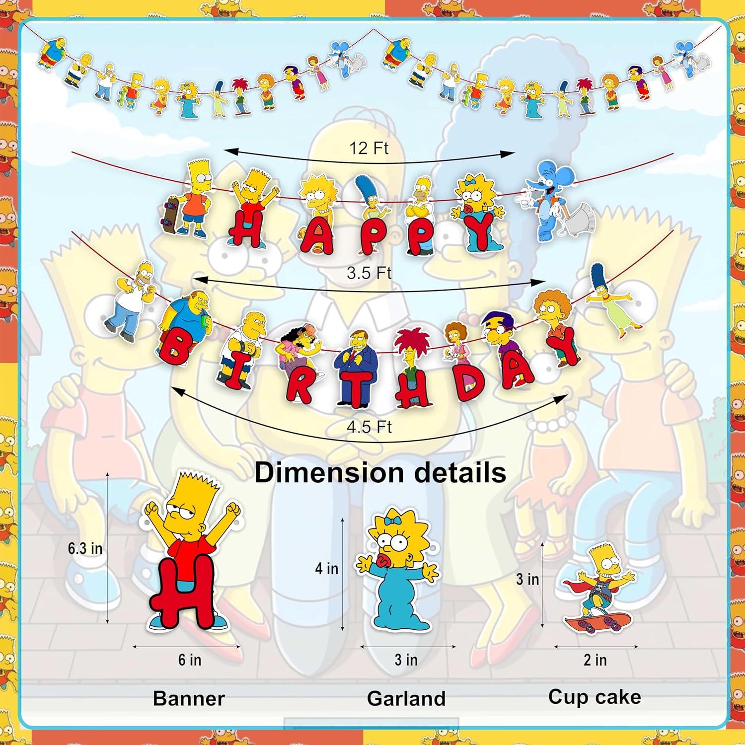 Suministros de Fiesta de Cumpleaños Brt Simpson - 1 Banner, 1 Adorno, 24 Cupcakes