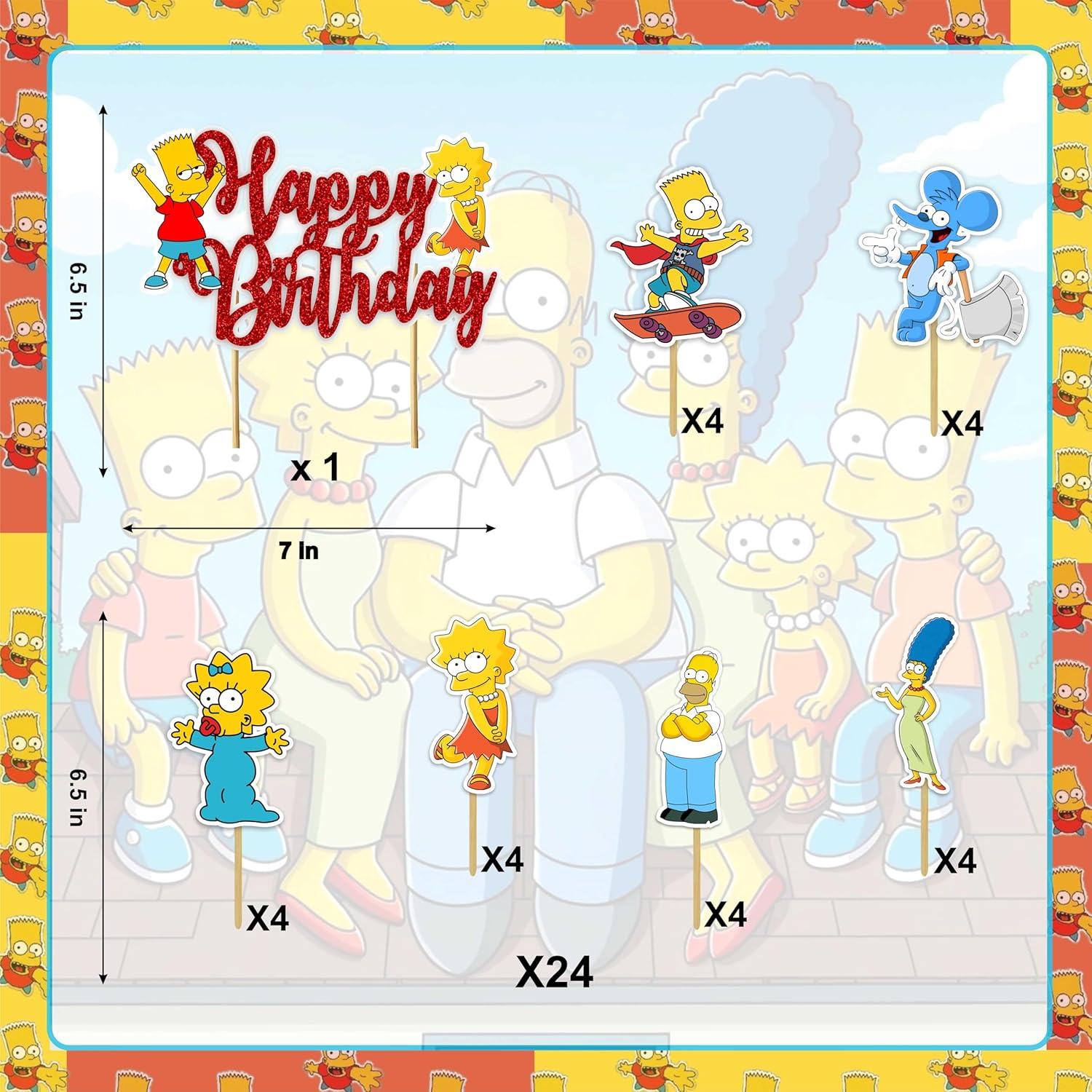Suministros de Fiesta de Cumpleaños Brt Simpson - 1 Banner, 1 Adorno, 24 Cupcakes