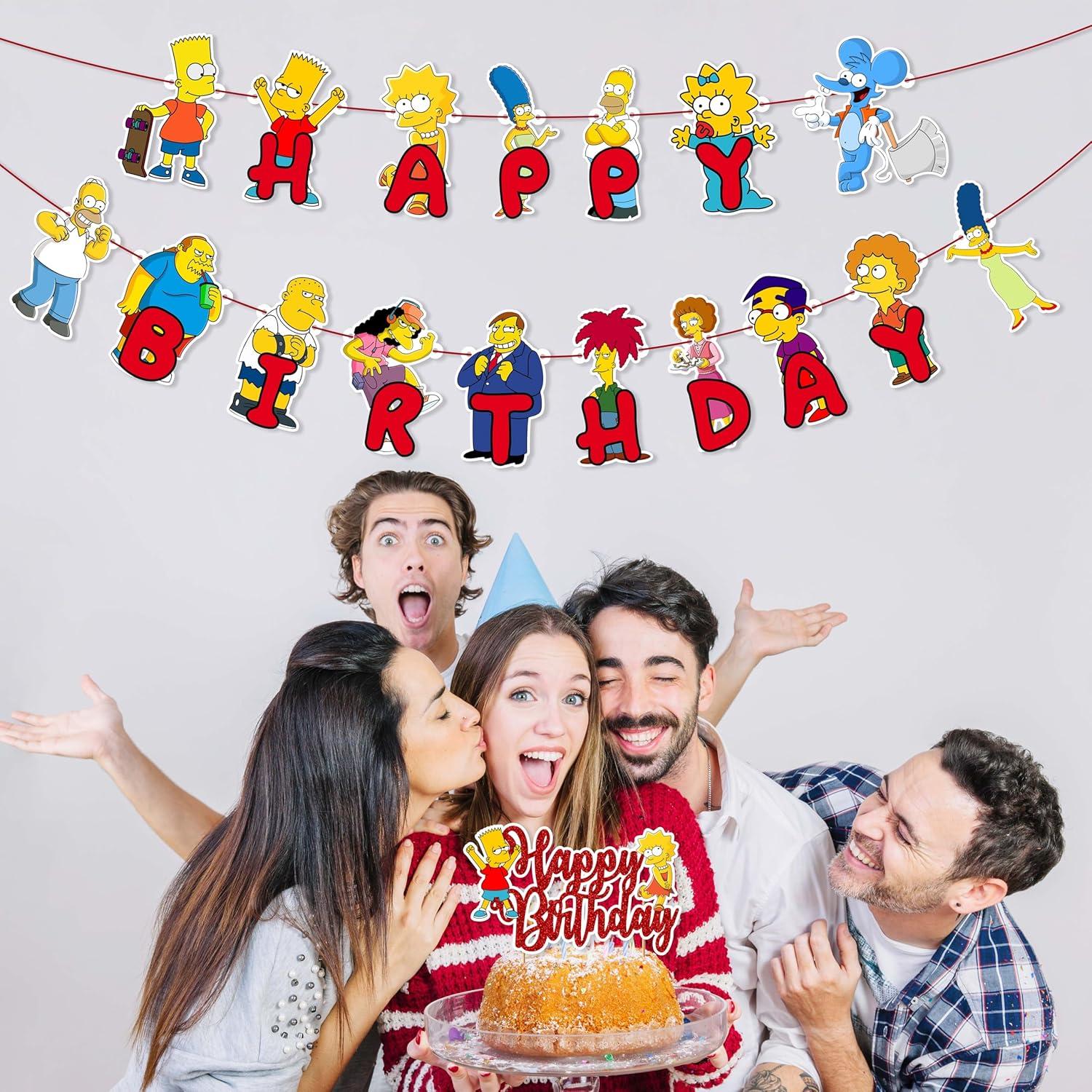 Suministros de Fiesta de Cumpleaños Brt Simpson - 1 Banner, 1 Adorno, 24 Cupcakes