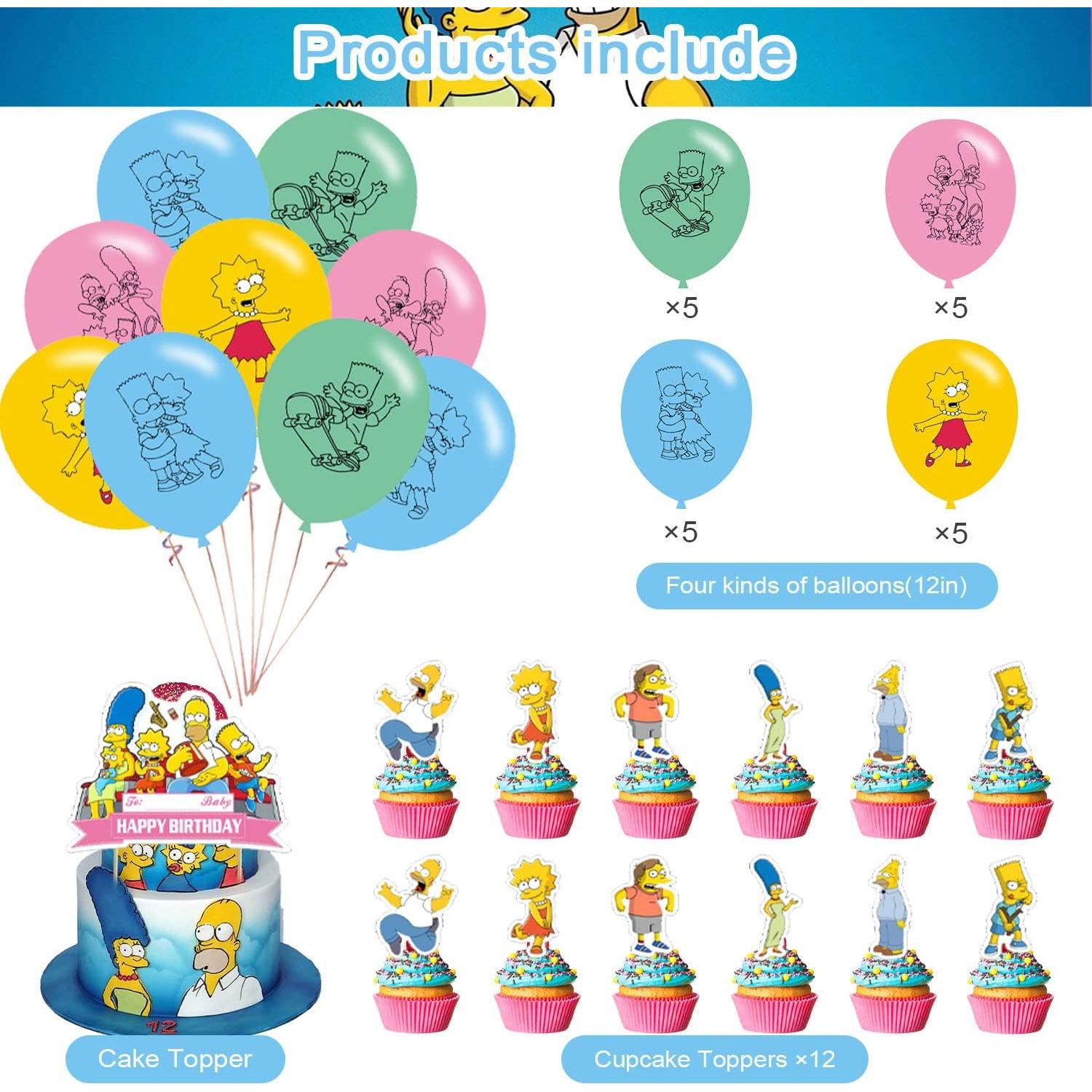 Paquete Fiesta Cumpleaños Los Simpsons - 20 Globos, Banner, Adornos