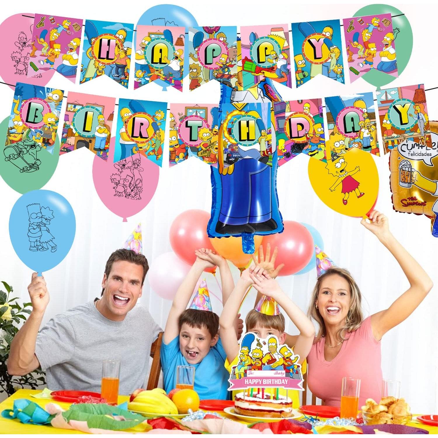 Paquete Fiesta Cumpleaños Los Simpsons - 20 Globos, Banner, Adornos