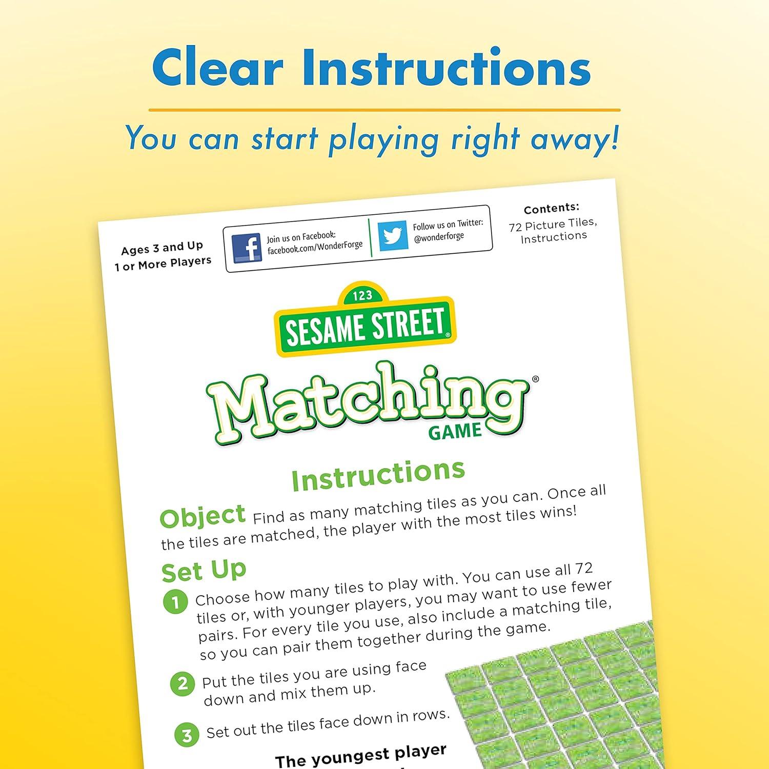 Juego de Memoria Sesame Street Wonder Forge - 72 Fichas para Niños 3-5 Años