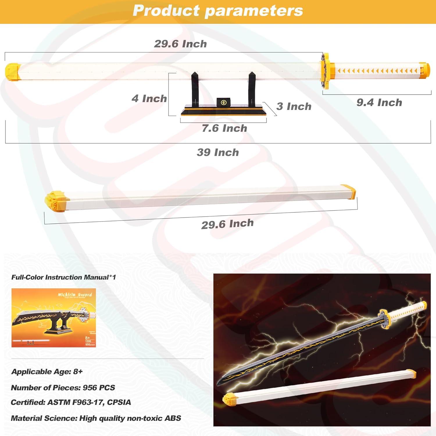 Conjunto de Espada Zenitsu Demon Slayer 99cm con Funda y Soporte