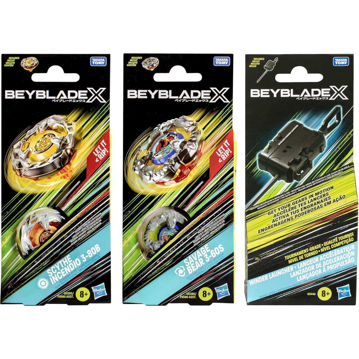 Beyblade X Beystadium Clash and Carry Hasbro - Scythe Incendio y Savage Bear