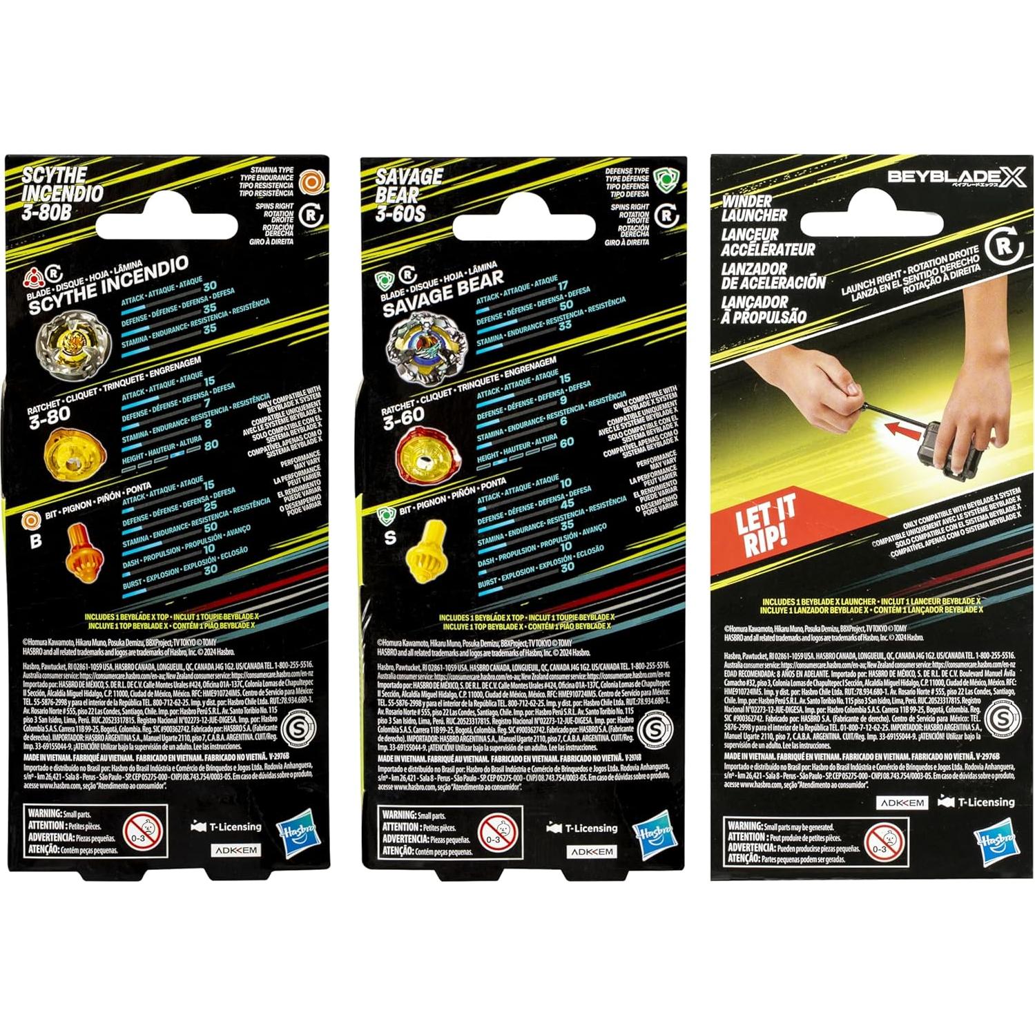 Beyblade X Beystadium Clash and Carry Hasbro - Scythe Incendio y Savage Bear