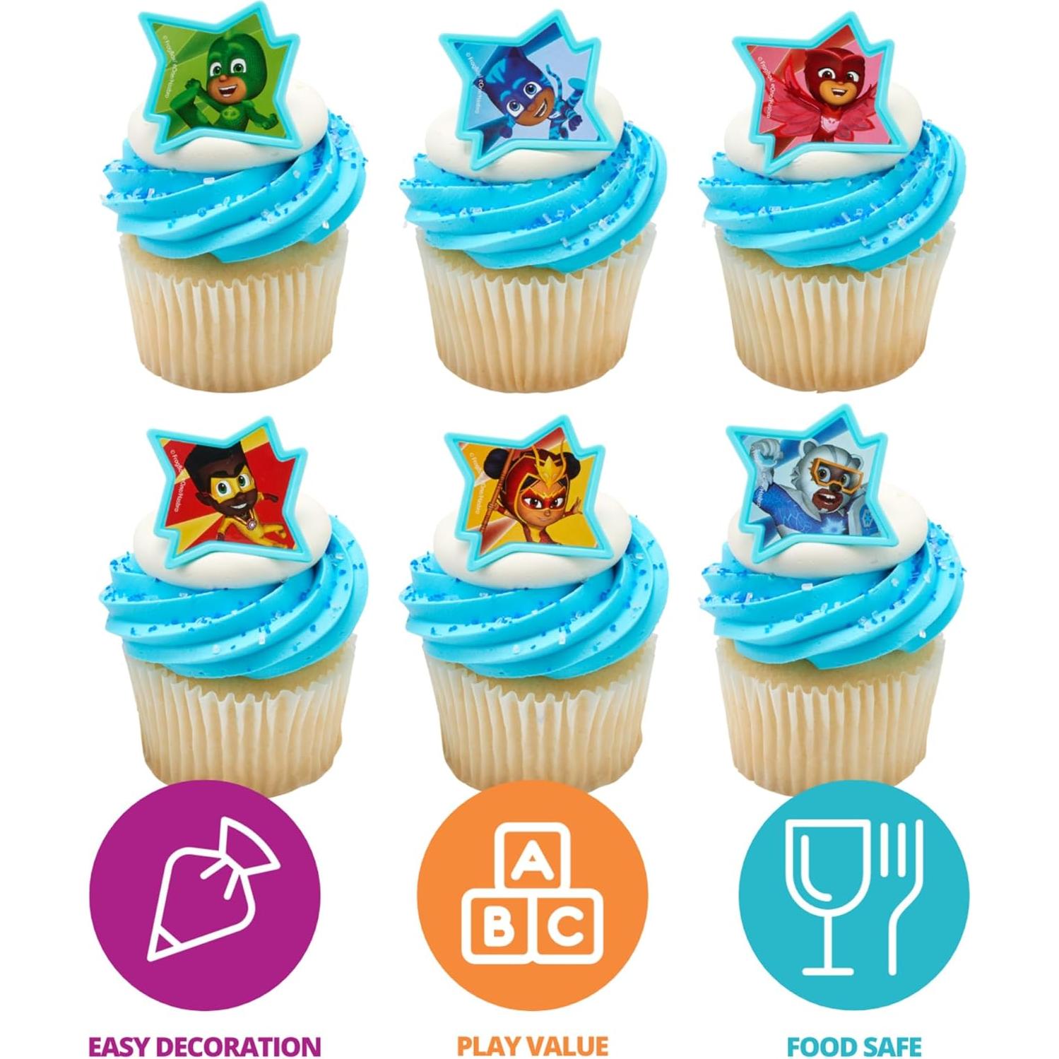 DecoPac Anillos para Cupcakes PJ Masks - 24 Piezas Seguras
