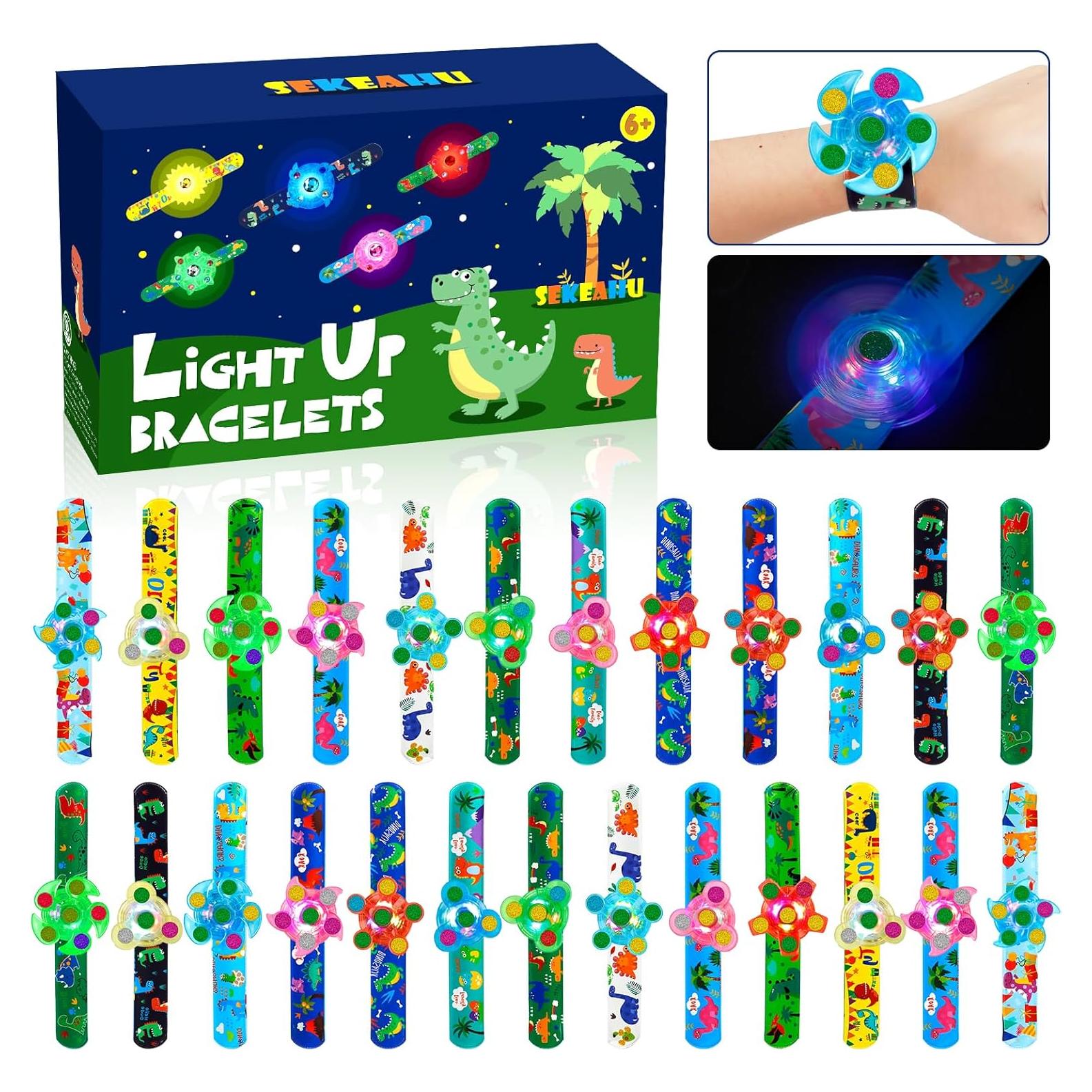 Juguete Giratorio Iluminado + 25 Pulseras Dinosaurio Efun