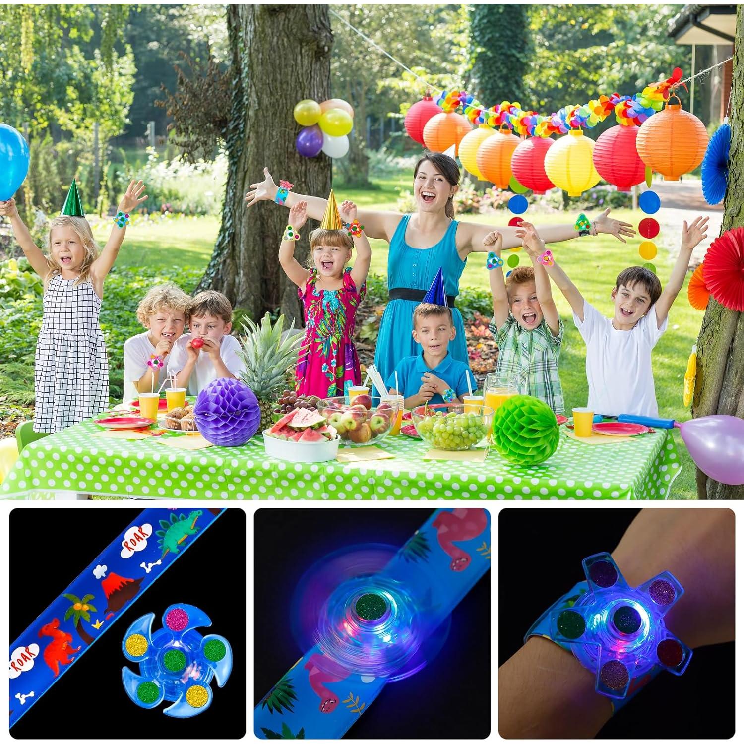 Juguete Giratorio Iluminado + 25 Pulseras Dinosaurio Efun