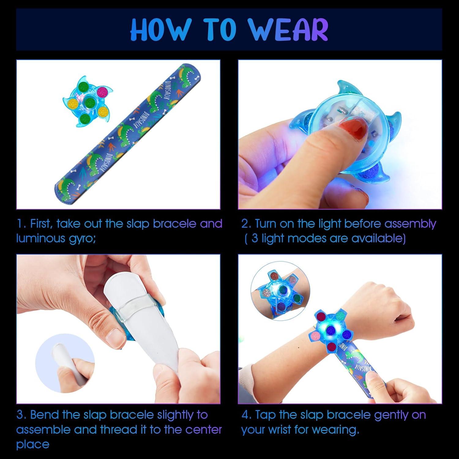 Juguete Giratorio Iluminado + 25 Pulseras Dinosaurio Efun