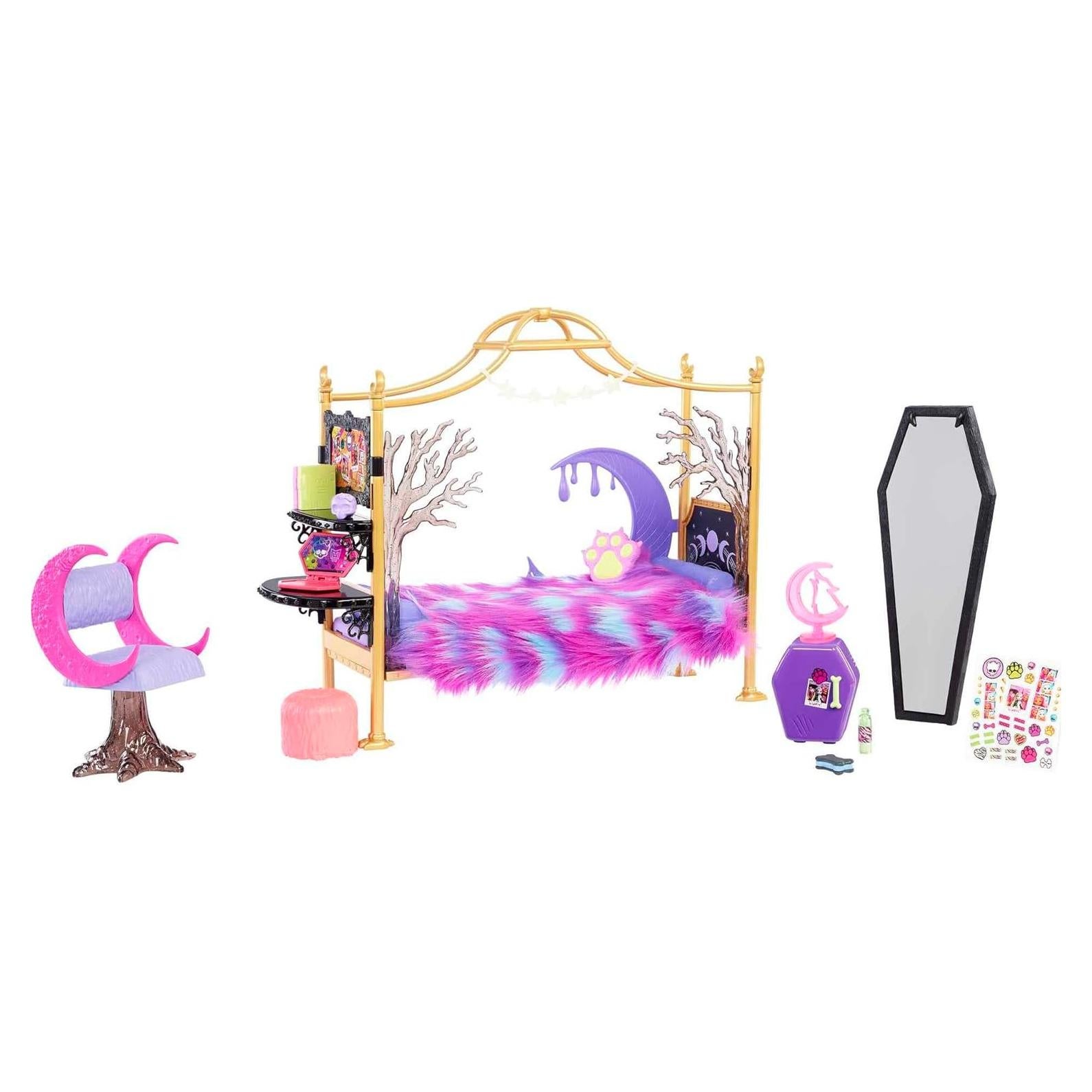 Juego de dormitorio Clawdeen Wolf Monster High con muebles y accesorios