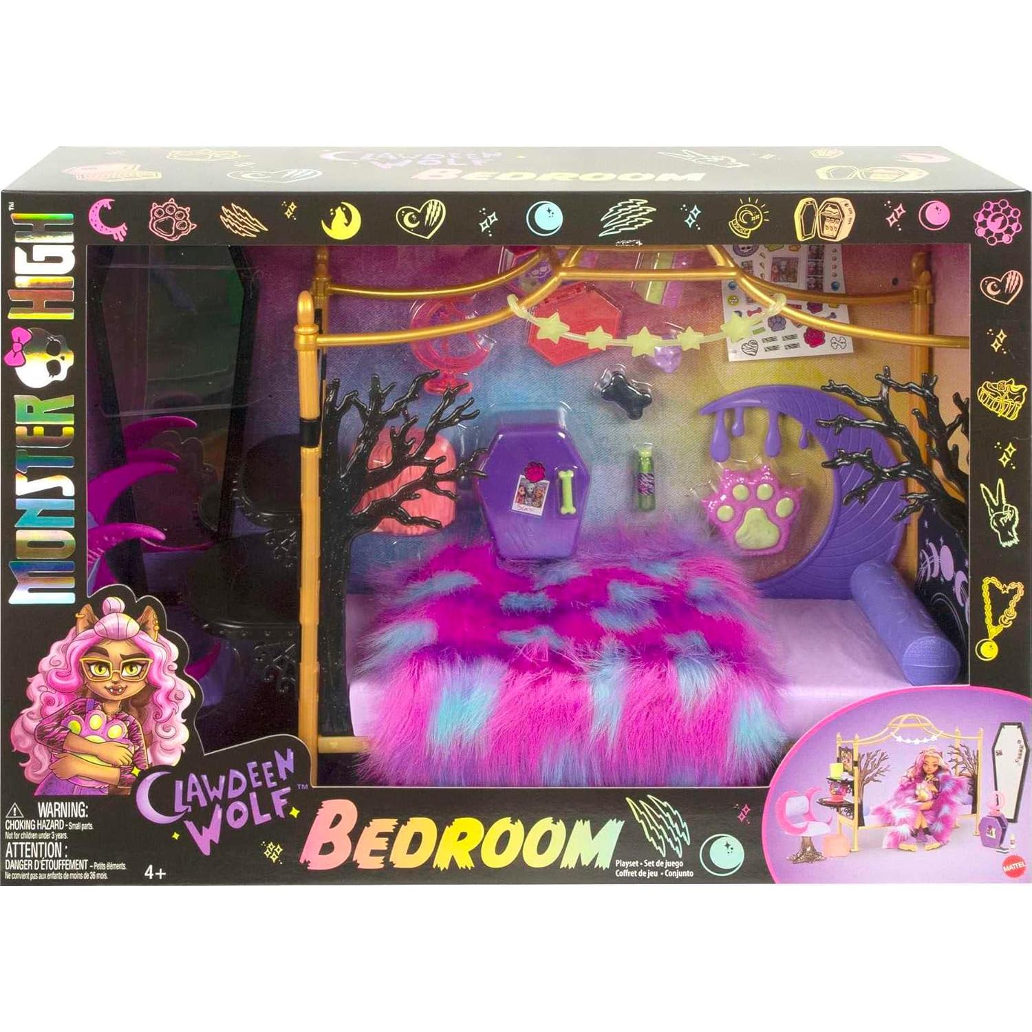 Juego de dormitorio Clawdeen Wolf Monster High con muebles y accesorios