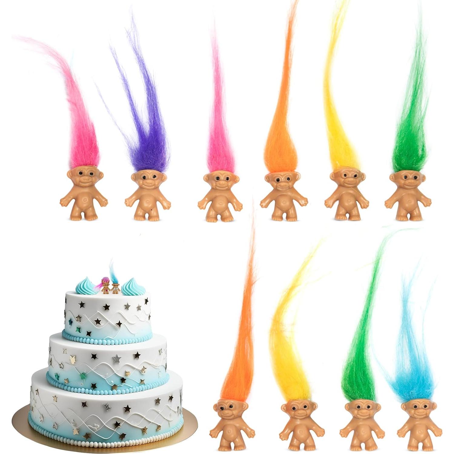 10 Muñecos Troll Miniatura Sparkle Pins - Decoración Pasteles