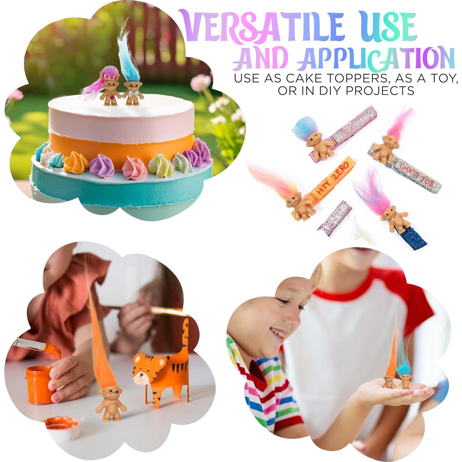 10 Muñecos Troll Miniatura Sparkle Pins - Decoración Pasteles