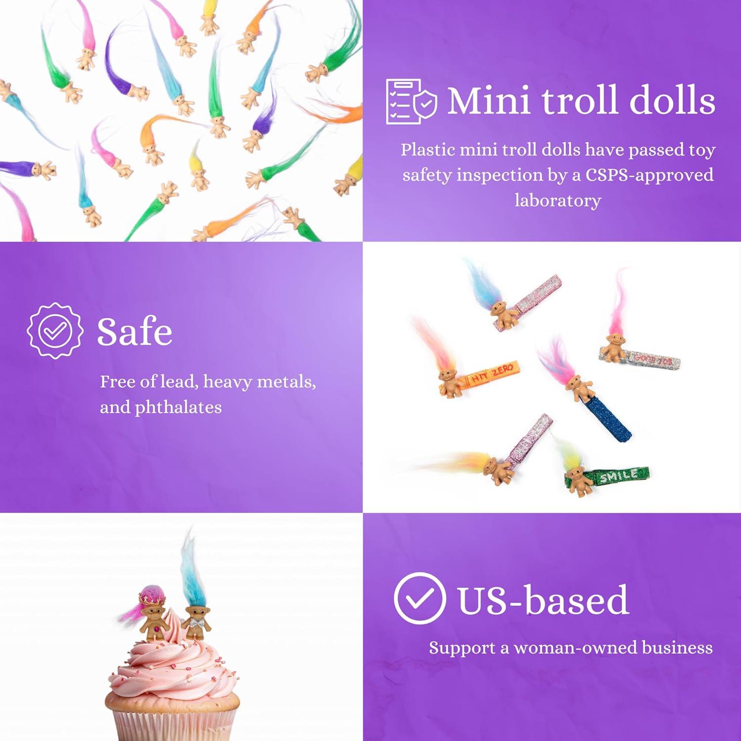 10 Muñecos Troll Miniatura Sparkle Pins - Decoración Pasteles