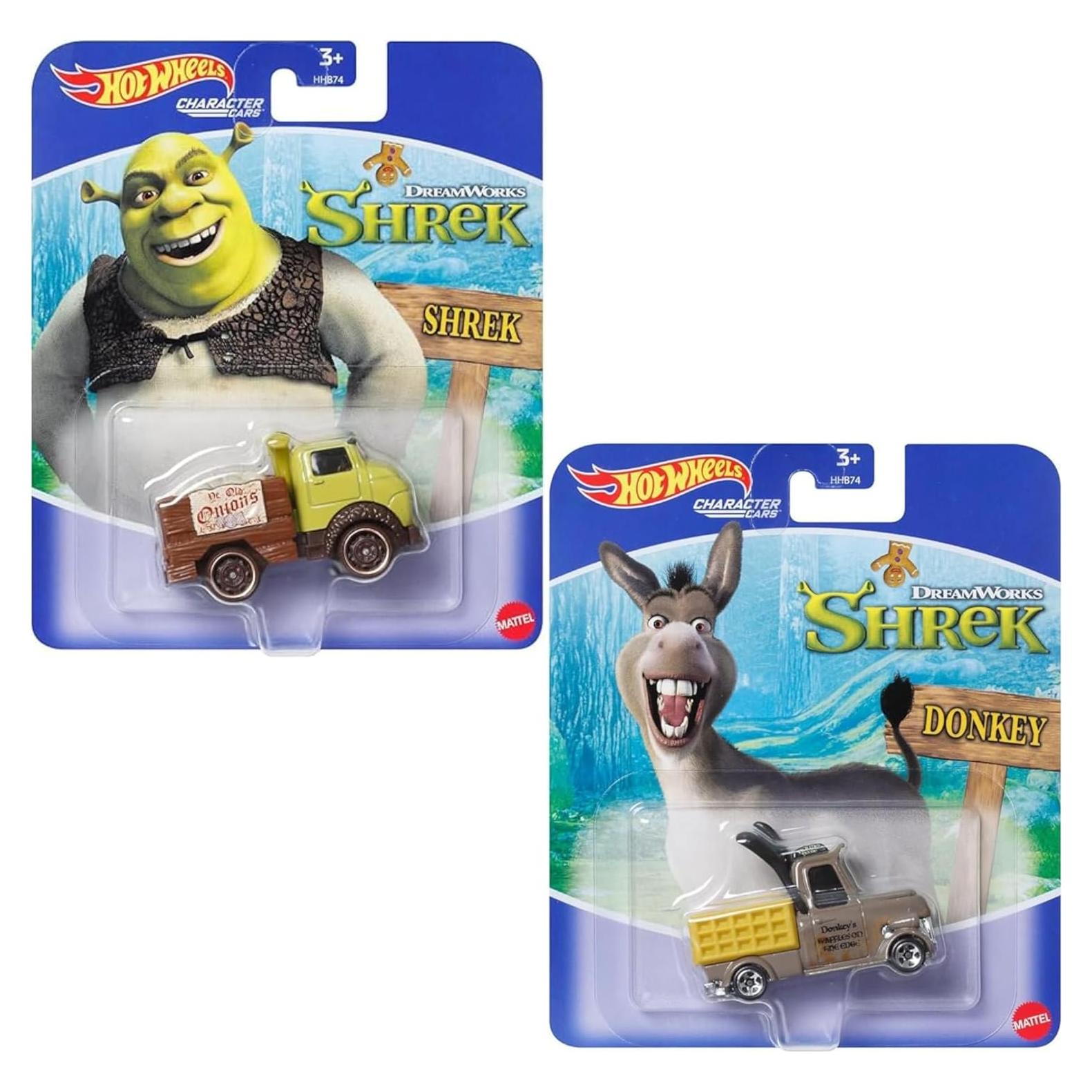Hot Wheels Set de 2 Coches Die-Cast Shrek y Burro