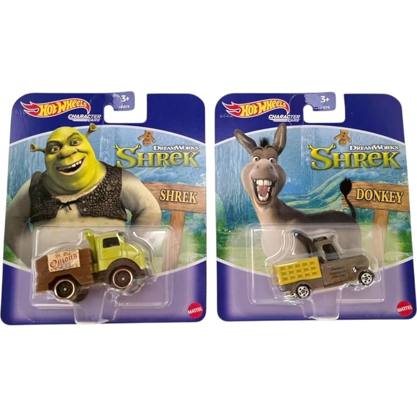 Hot Wheels Set de 2 Coches Die-Cast Shrek y Burro
