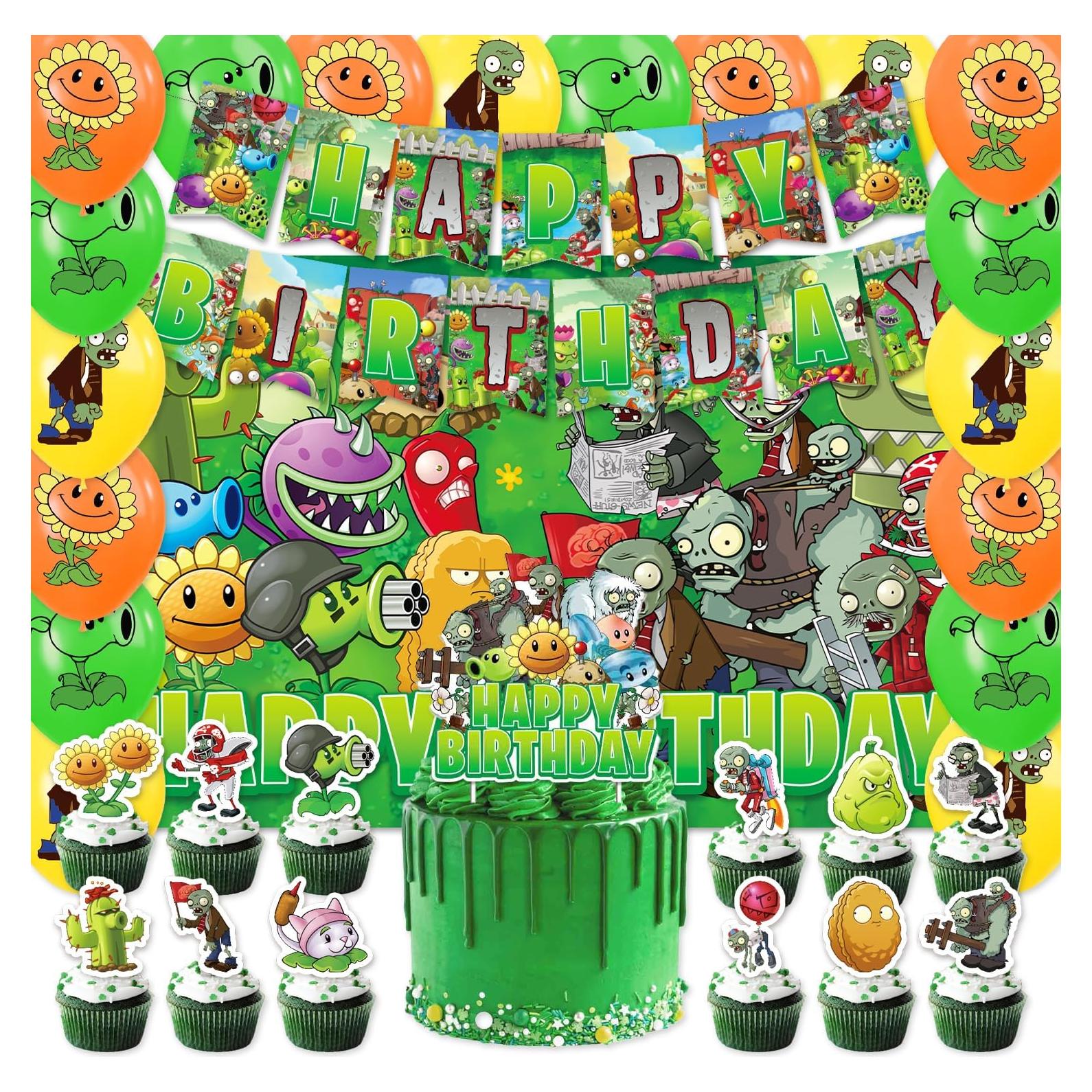 Suministros Fiesta Plantas Zombies 42 Piezas - Banner, Globos, Adorno