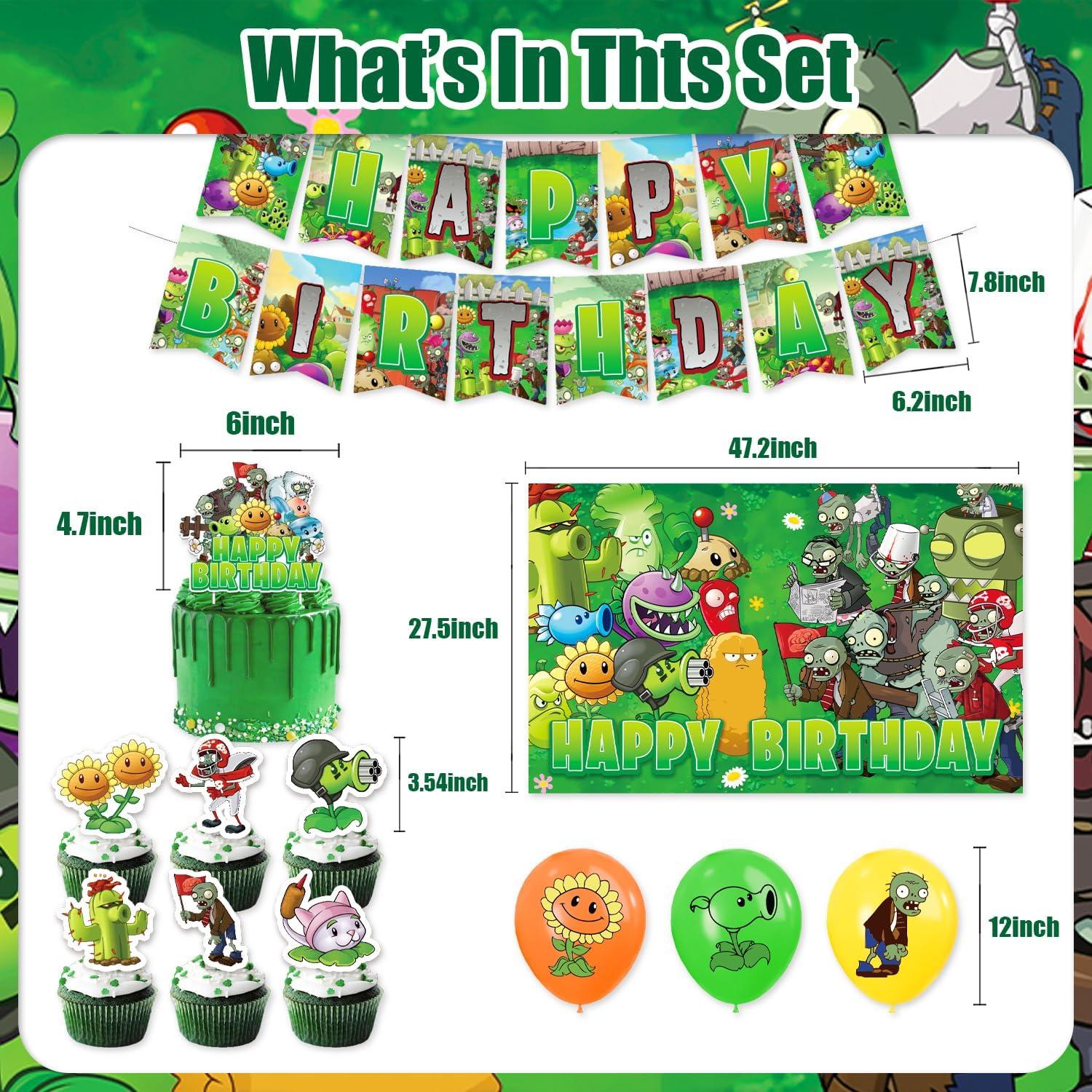 Suministros Fiesta Plantas Zombies 42 Piezas - Banner, Globos, Adorno