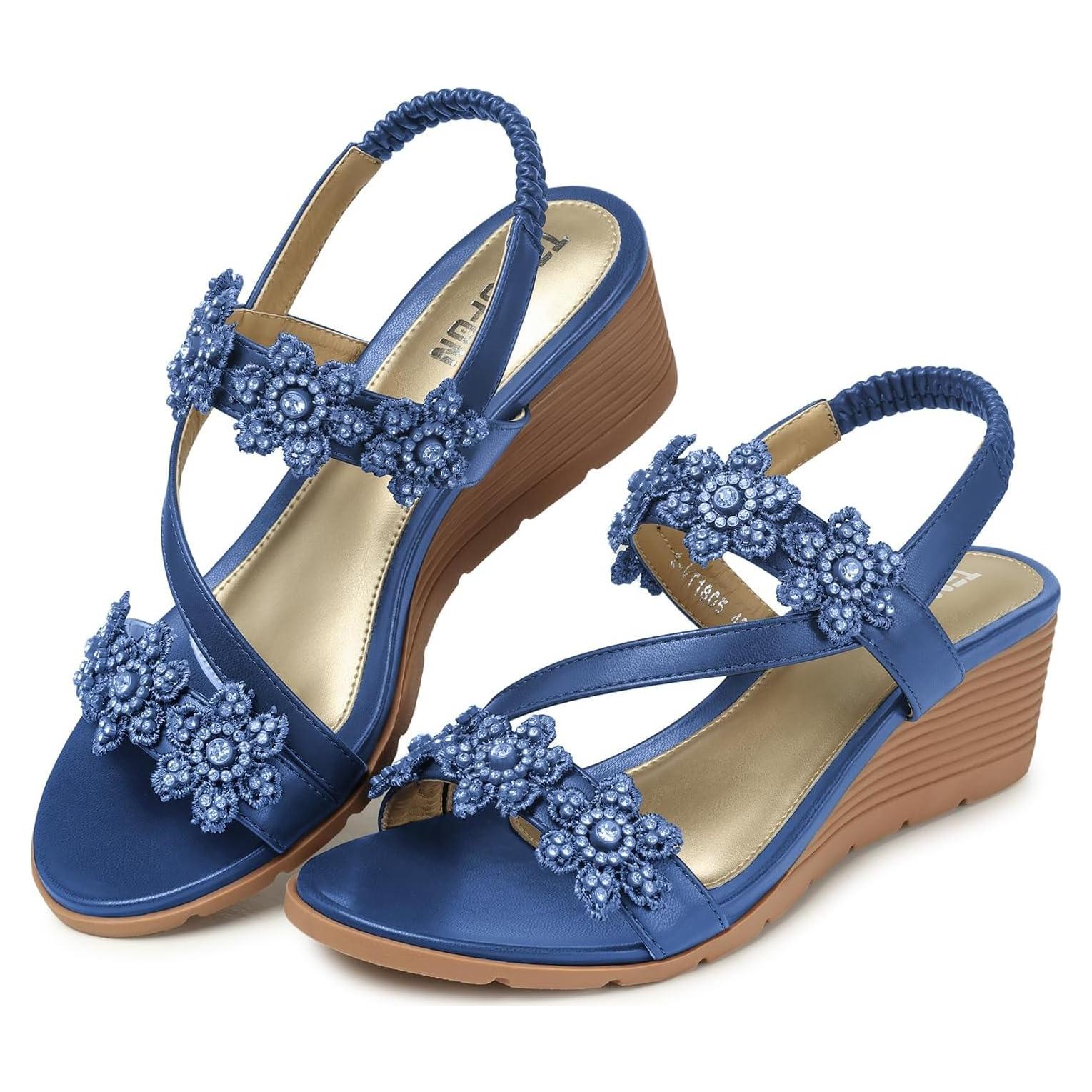 Sandalias de cuña TEMOFON para mujeres elegantes - Azul