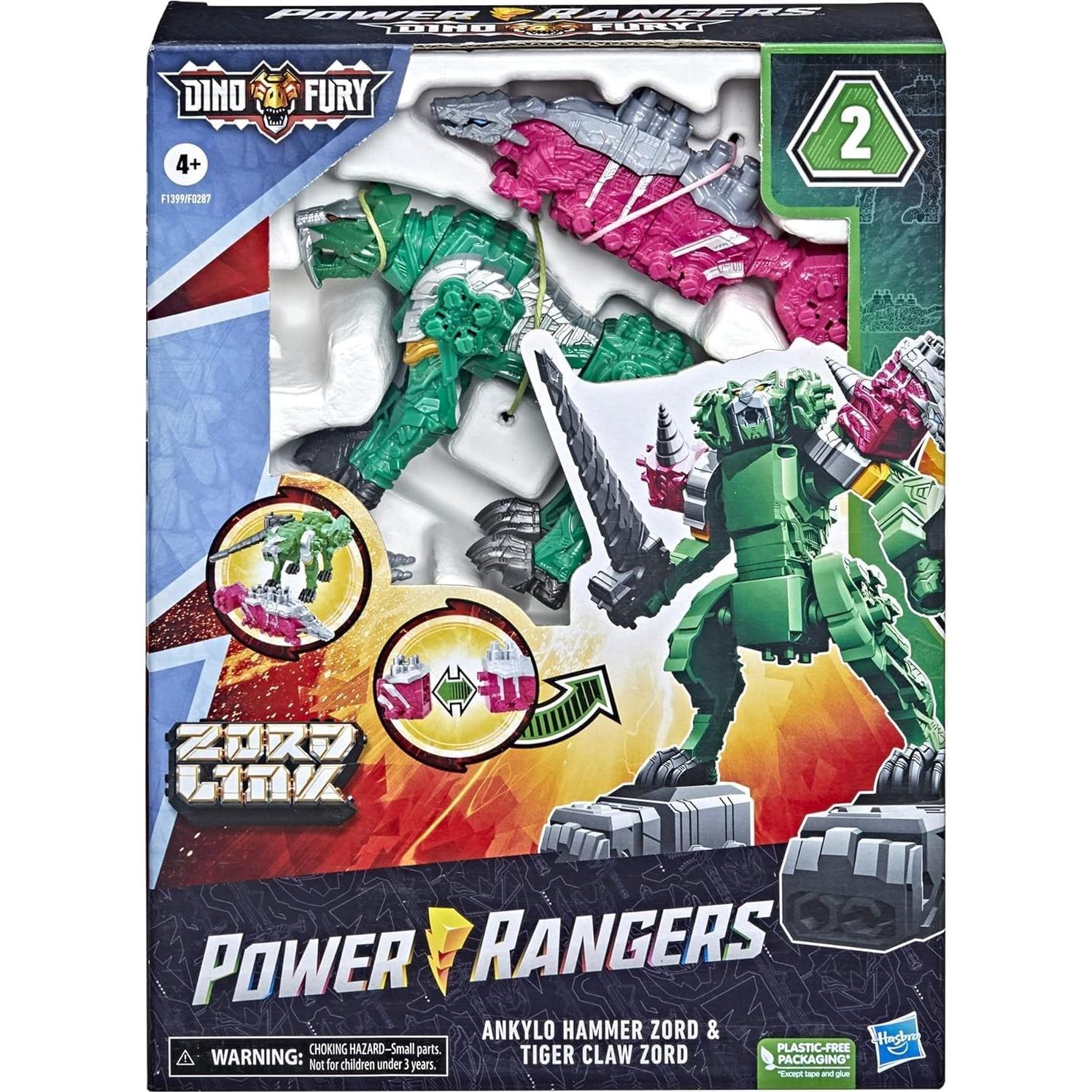 Power Rangers Dino Fury Martillo Ankylo y Garra Tigre Verde - Juguetes Hasbro para Niños 4+