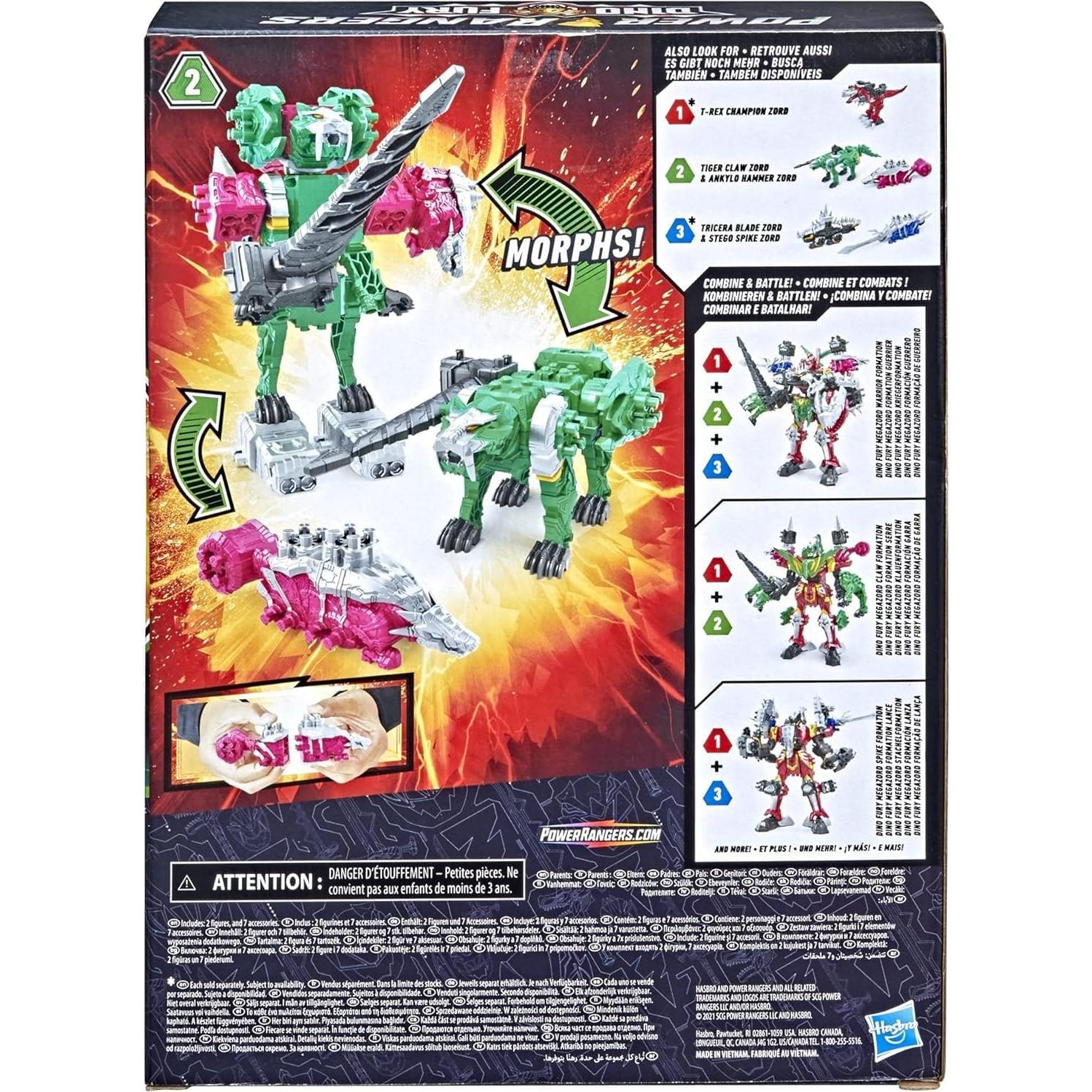Power Rangers Dino Fury Martillo Ankylo y Garra Tigre Verde - Juguetes Hasbro para Niños 4+