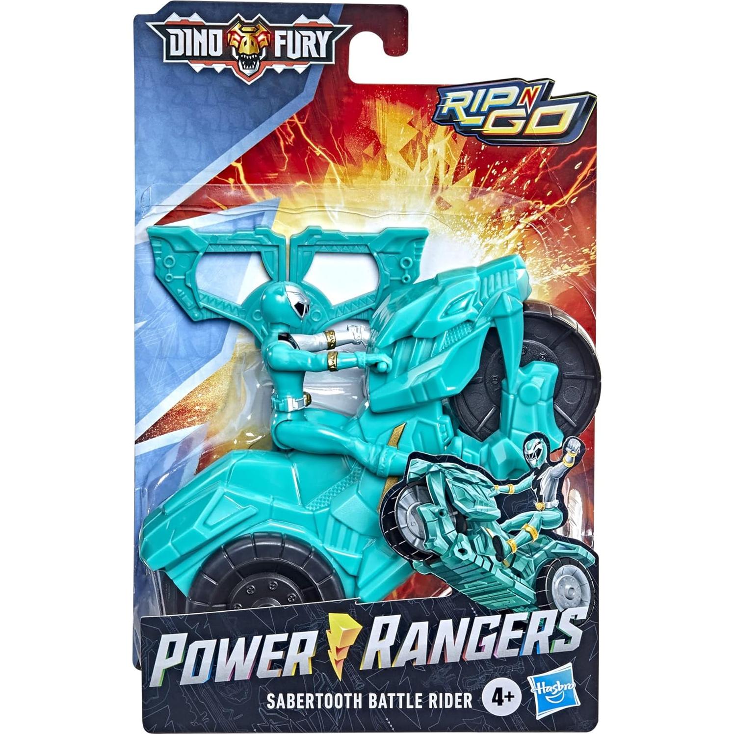 Power Rangers Dino Fury Sabertooth Battle Rider y Green Ranger