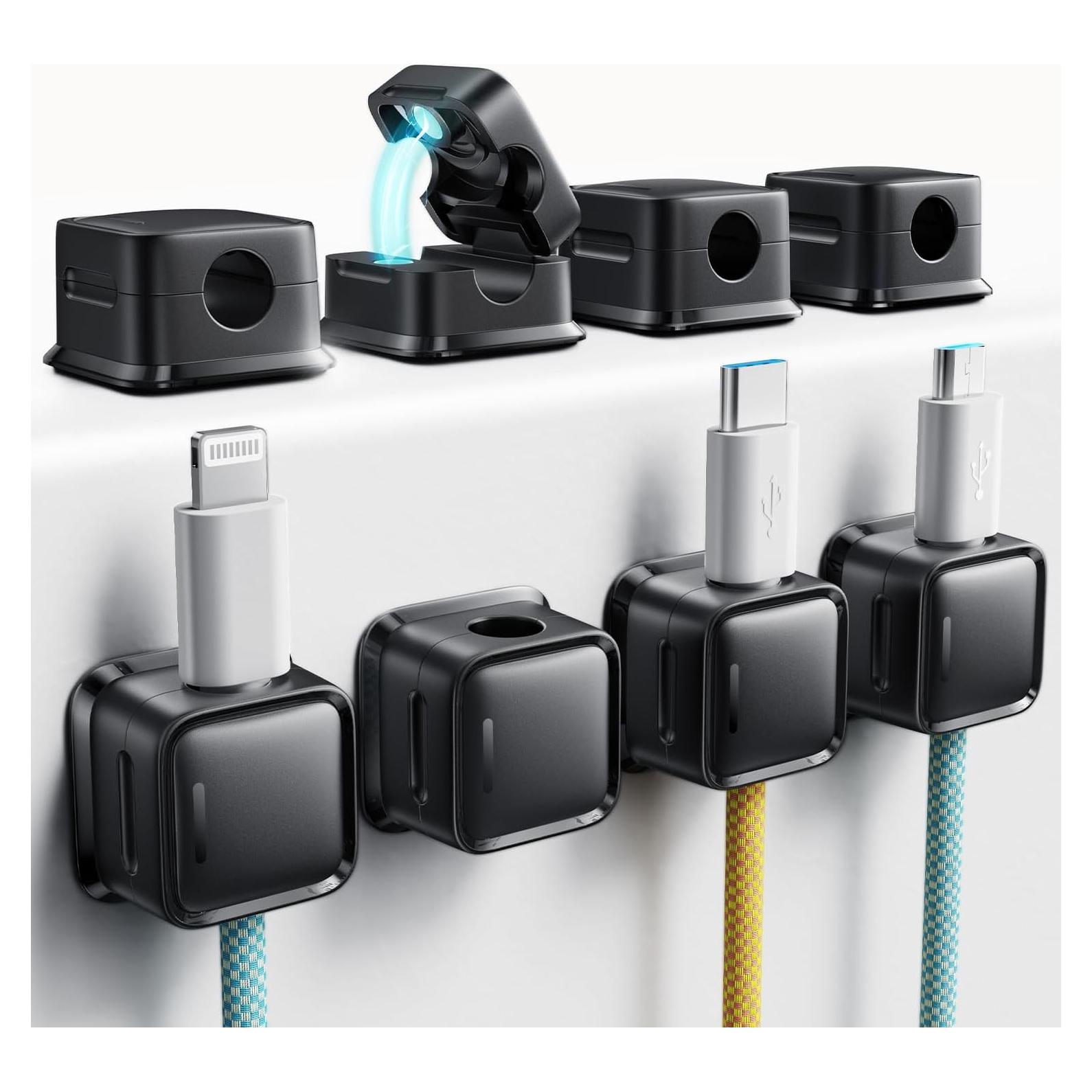 Organizador de Cables Smofish, 8 Clips Magnéticos Negro