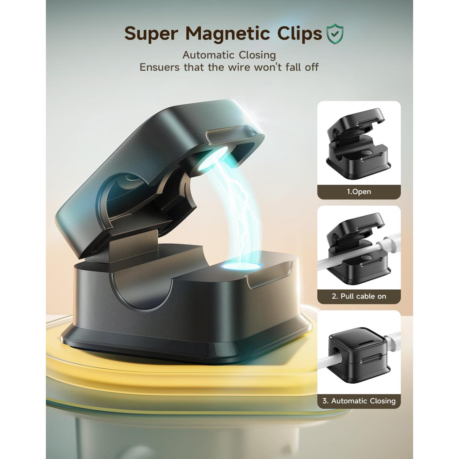 Organizador de Cables Smofish, 8 Clips Magnéticos Negro