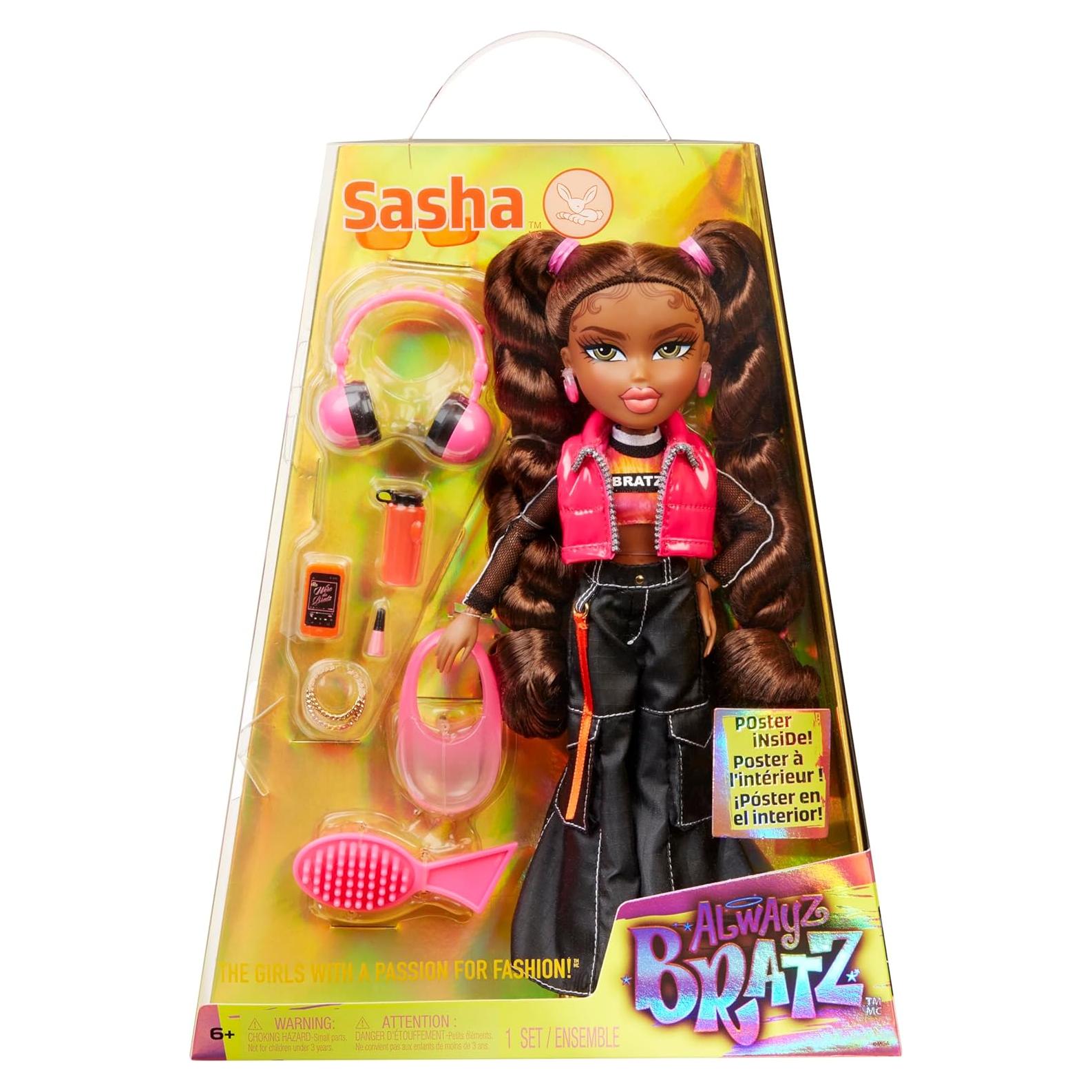 Muñeca Bratz Alwayz Sasha con 10 accesorios y póster