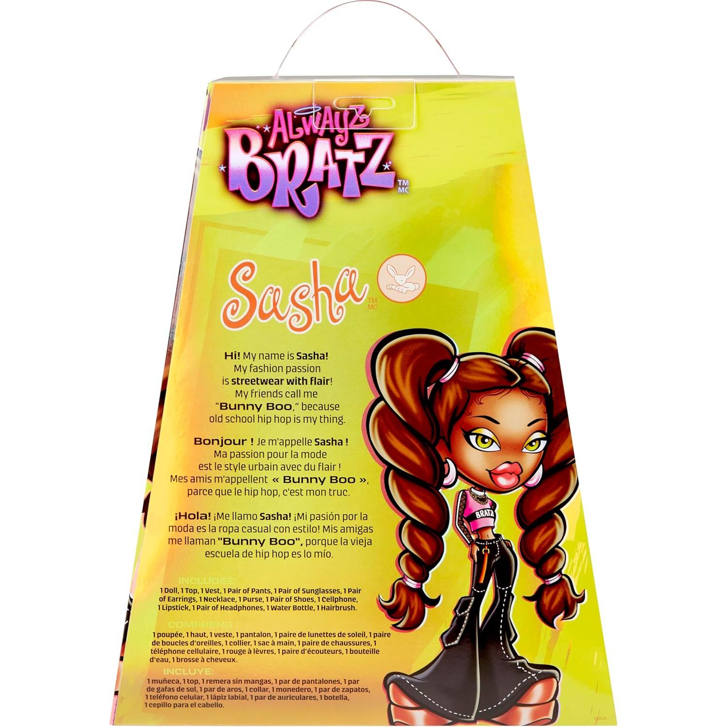 Muñeca Bratz Alwayz Sasha con 10 accesorios y póster